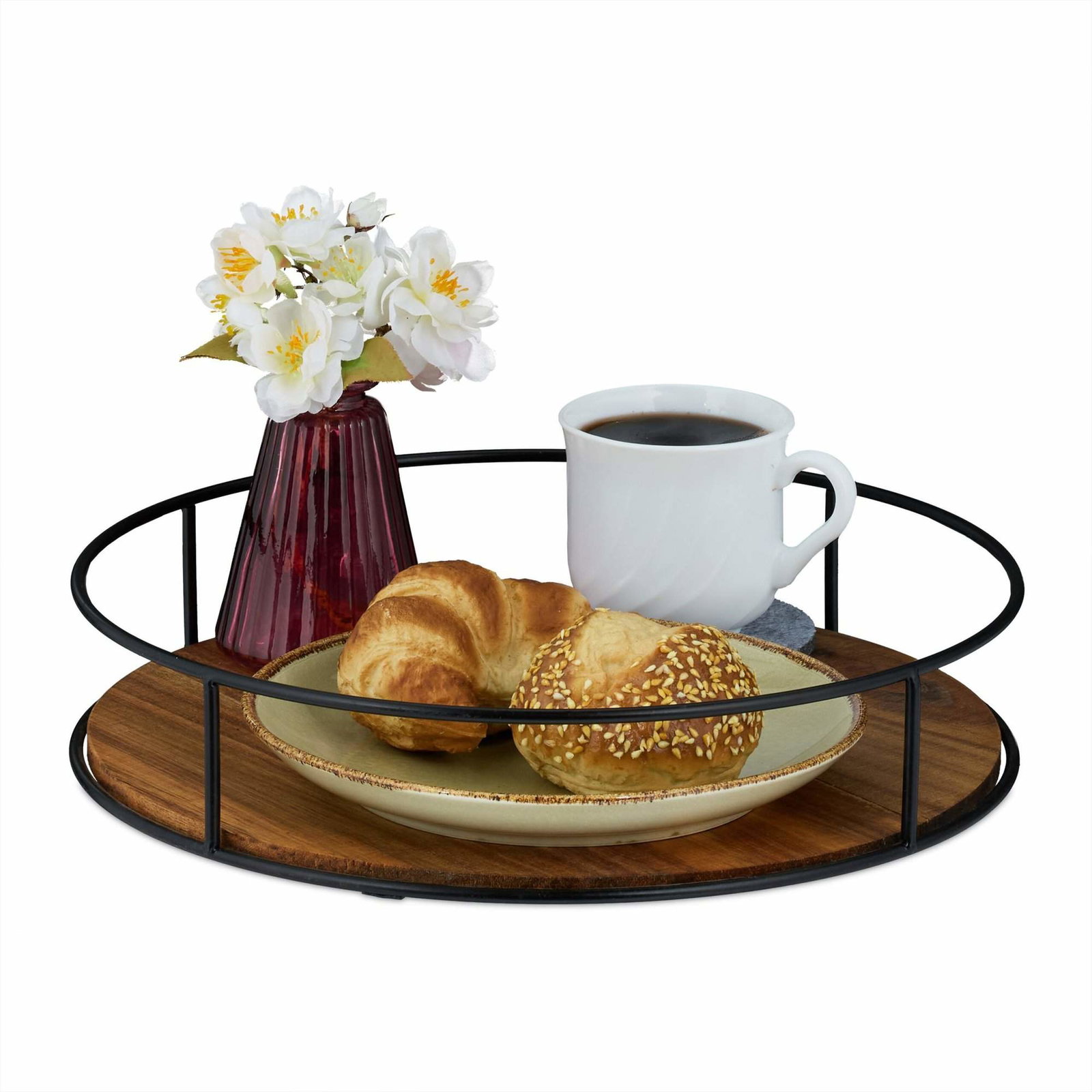 Rund bricka med metallkant | Hem & Hobby - Hem & Hushåll - Kök - Servering | Pryloteket