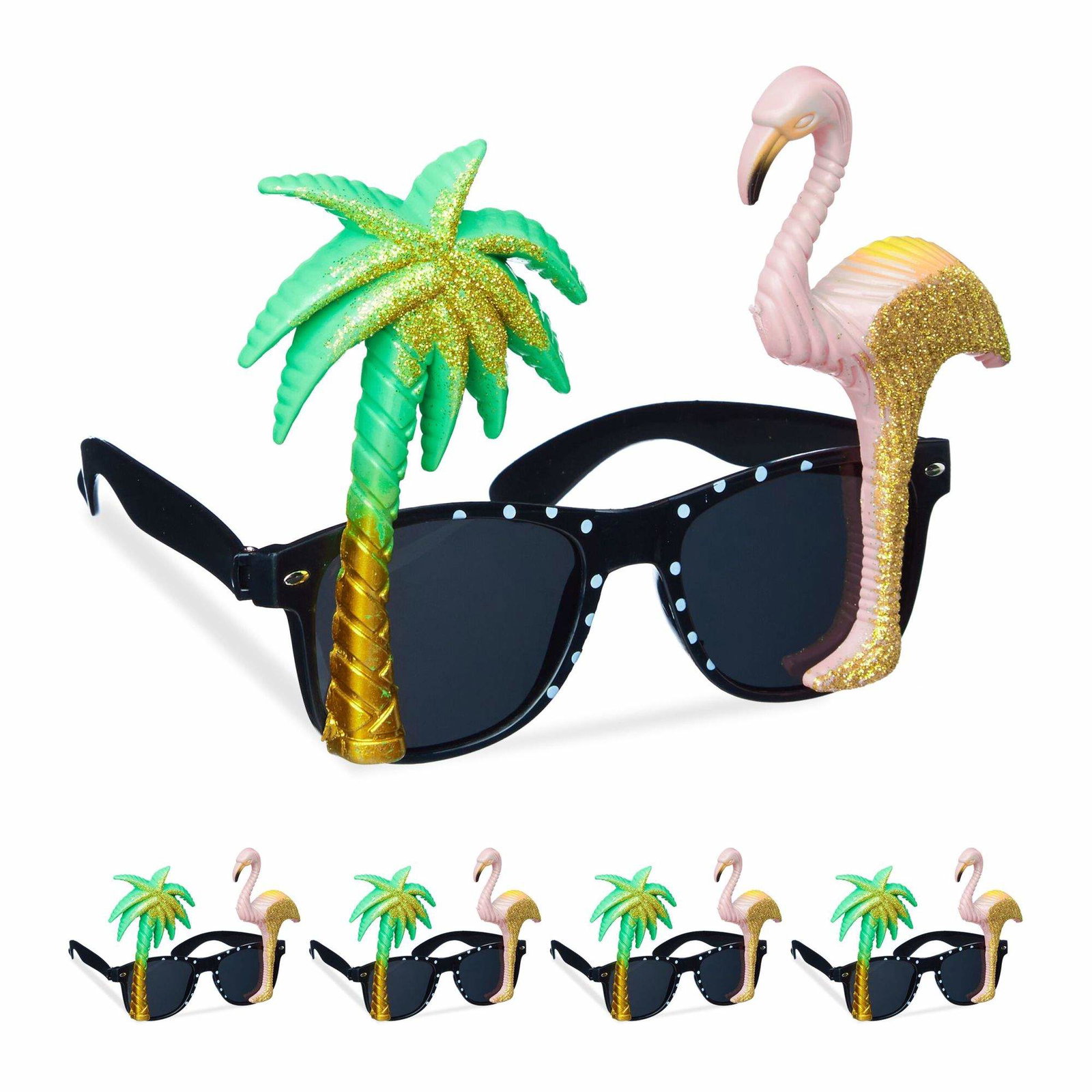 sæt med 5 festglas flamingo og palme