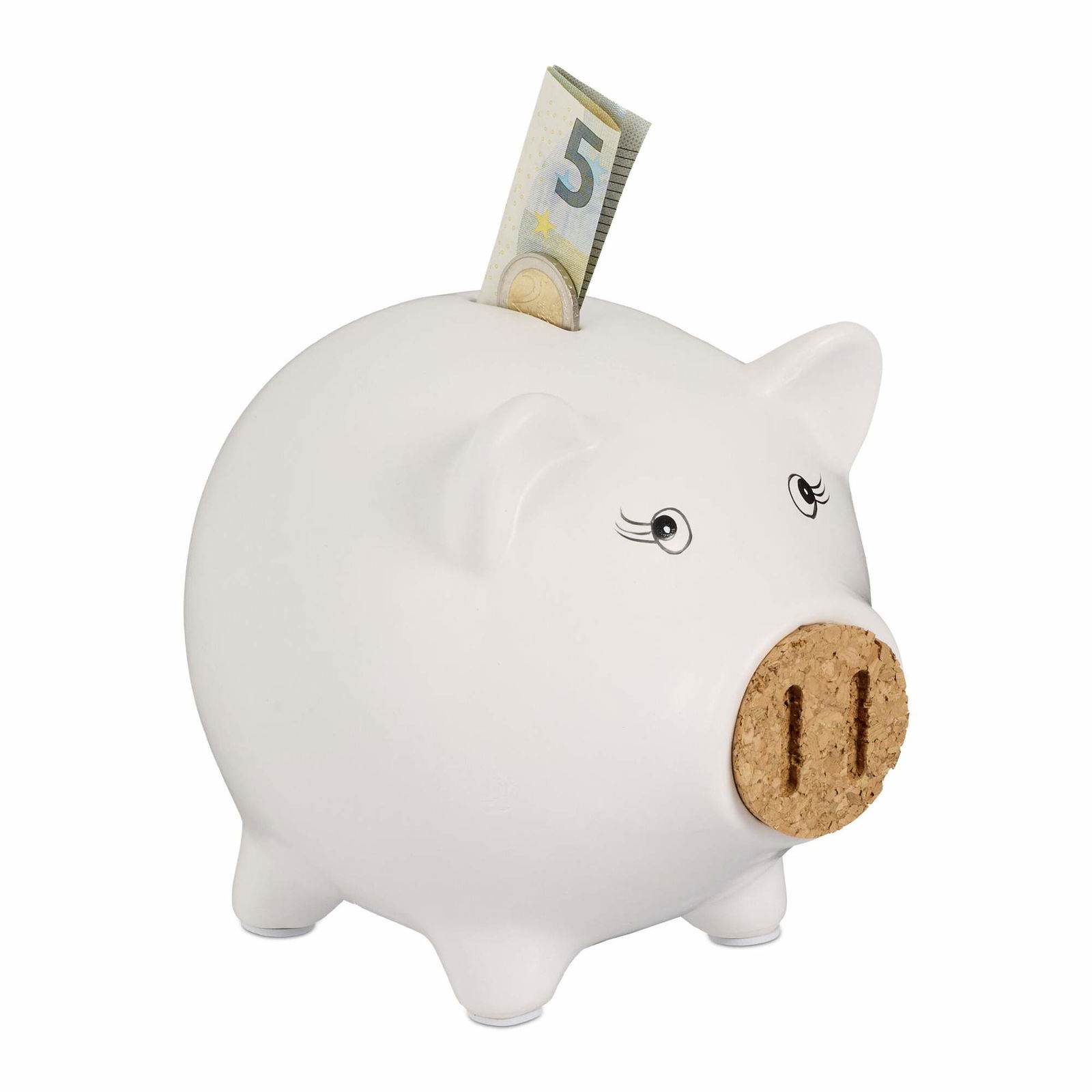 Hvid sparegris med korknæse