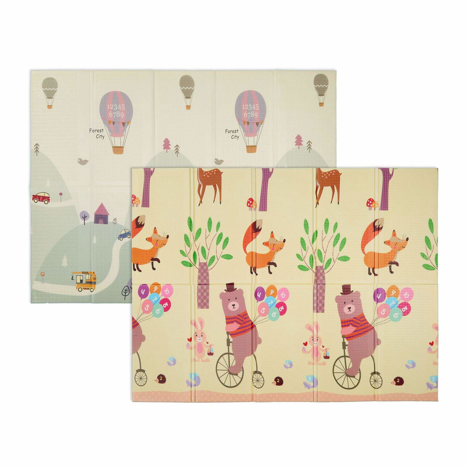 Legemåtte med dyre- og vejtema, foldbar