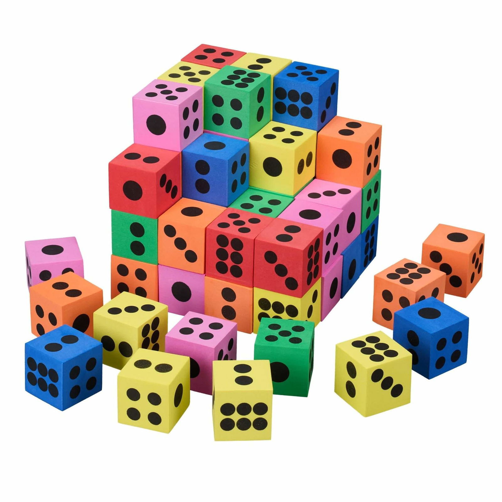 Farverige hviskende terninger, 60 stk