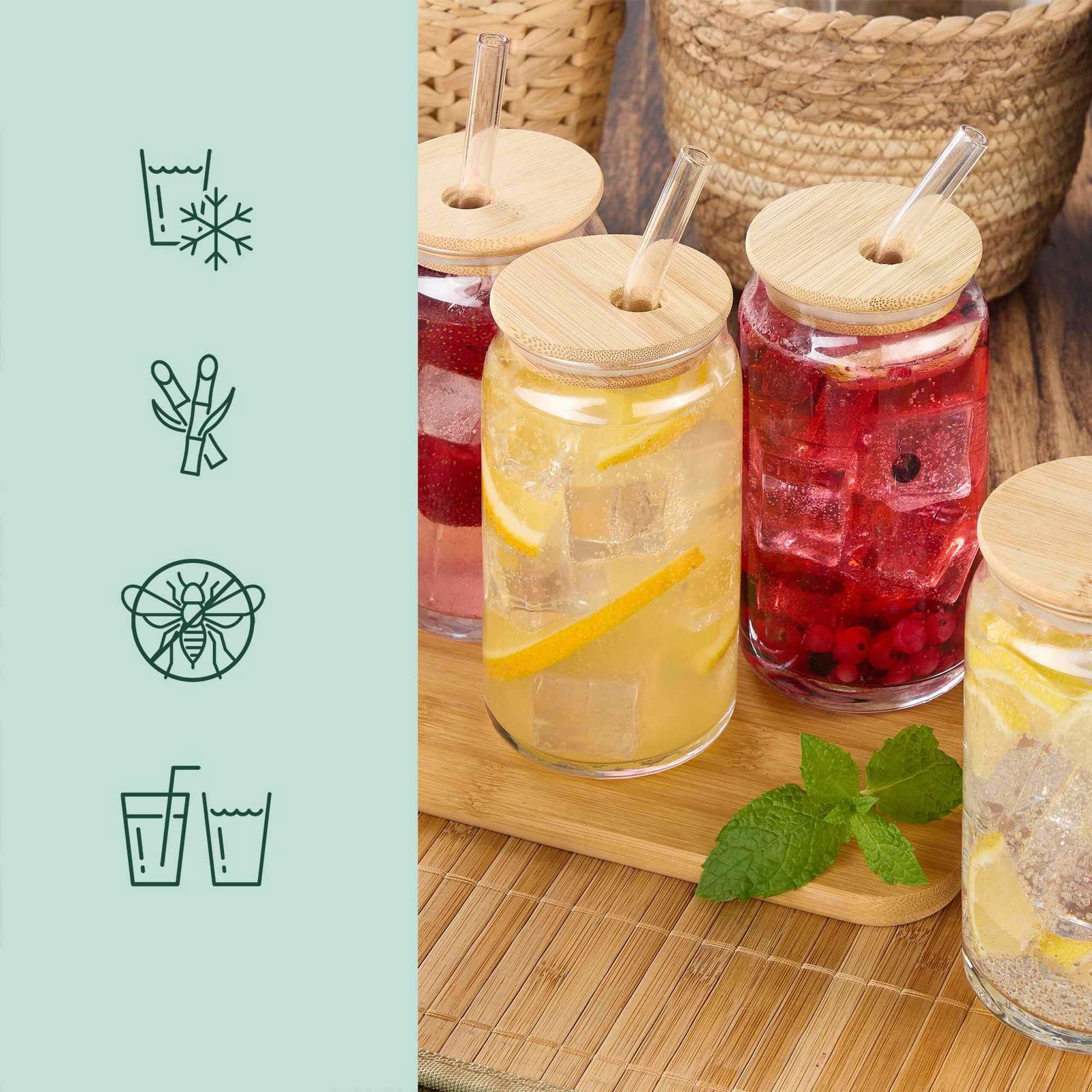 Dricksglas med bambulock, 4-pack | Hem & Hobby - Hem & Hushåll - Kök - Servering | Pryloteket