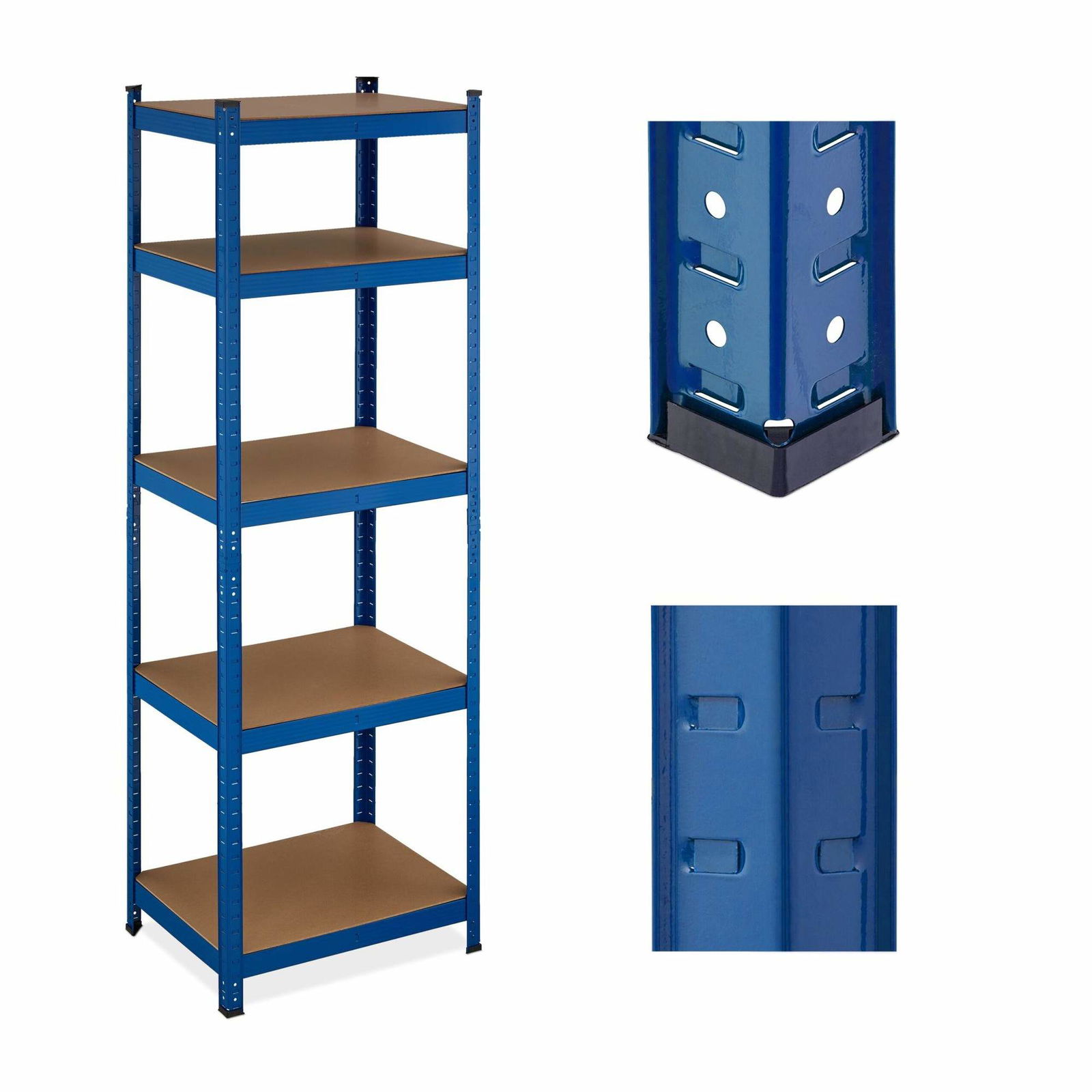 Blå robuste hylder med 5 niveauer