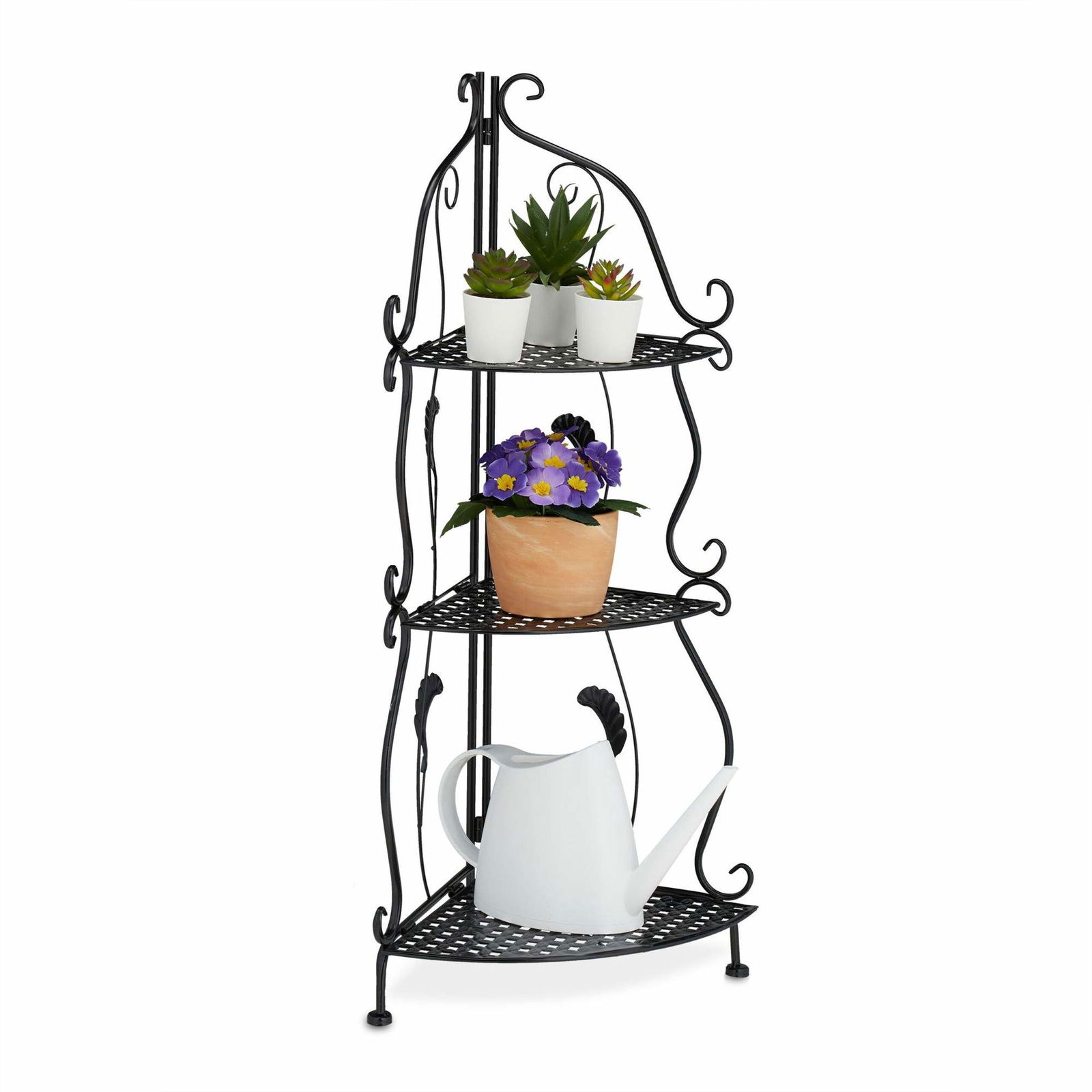 Hjørnehylde i metal med 3 hylder