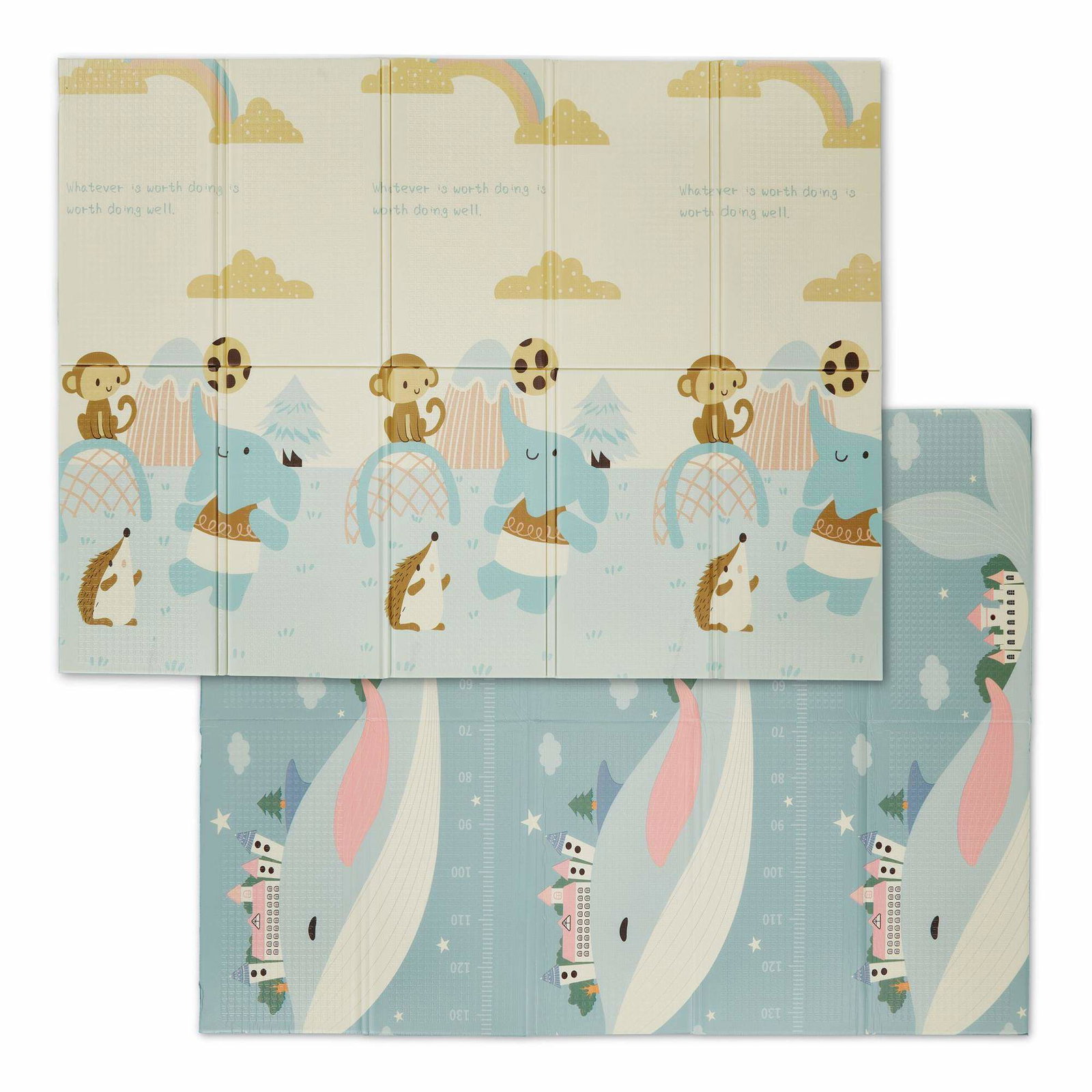 Sammenfoldelig legetæppe med dyremotiver