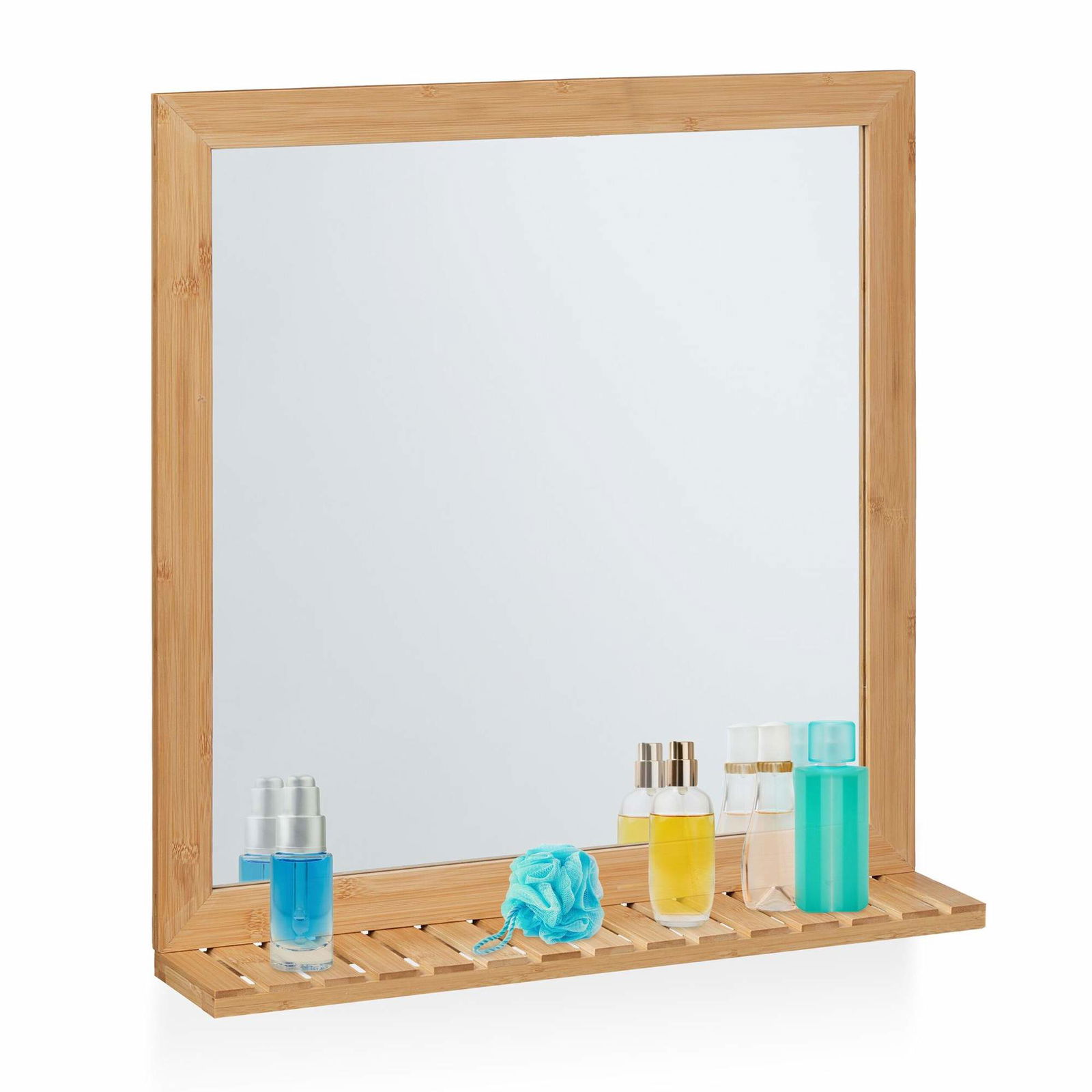 Bambus vægspejl med hylde