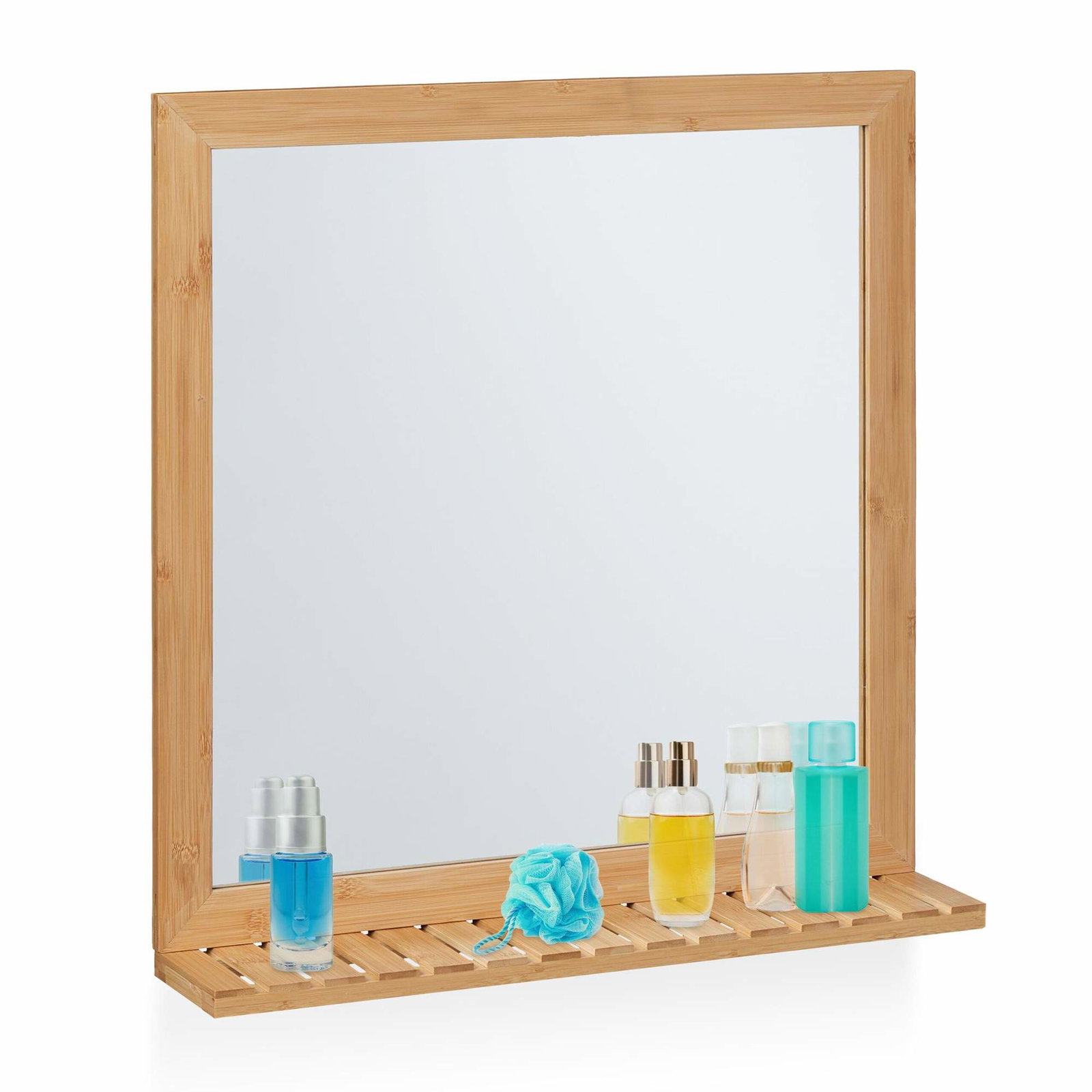 Väggspegel i bambu med hylla | Elektronik - Tillbehör Mobil & Surfplatta - Mobiltillbehör - Mobilkablar - Tillbehör | Pryloteket