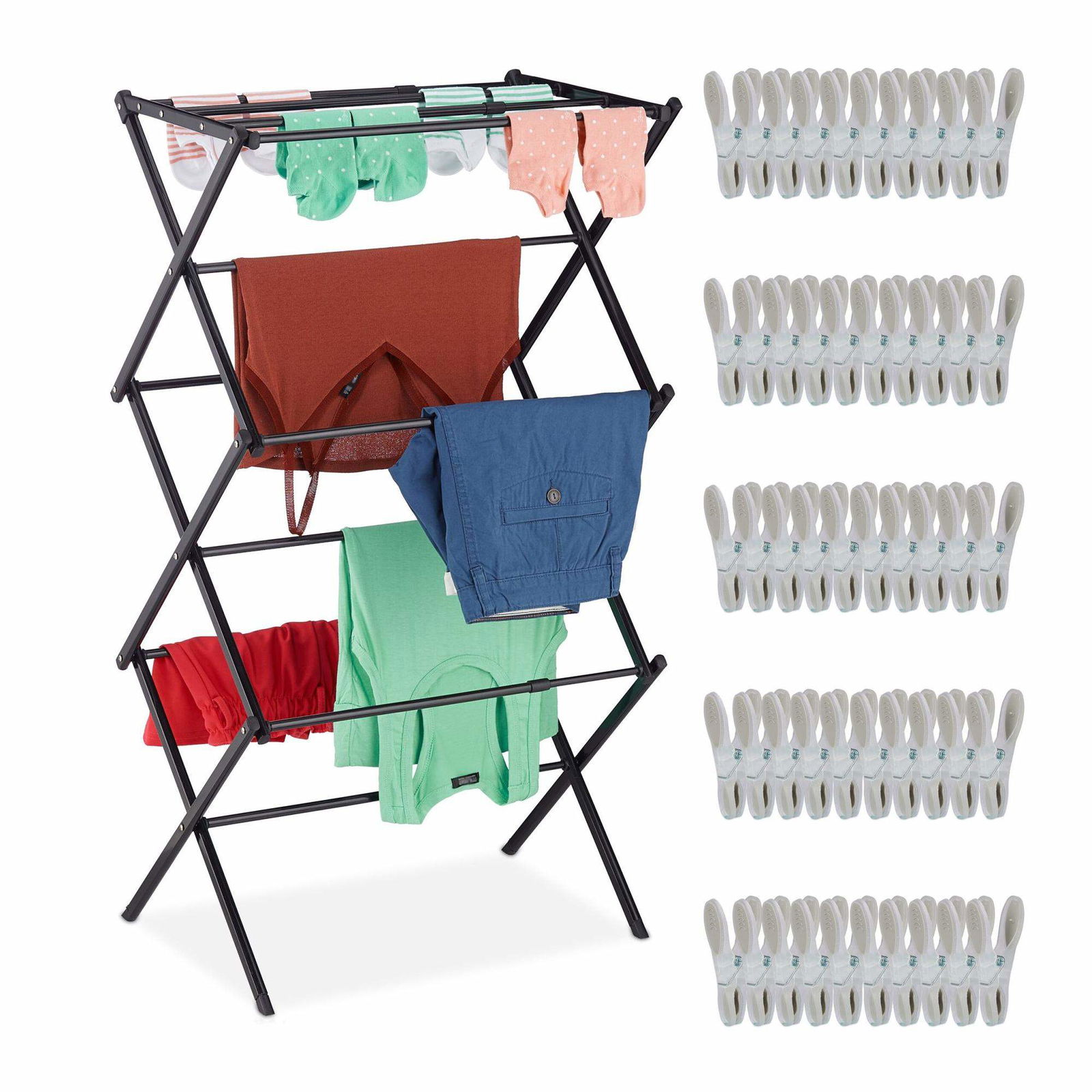 Hopfällbar klädhängare med 50 clips | Mode & Accessoarer - Kläder - Underkläder | Pryloteket