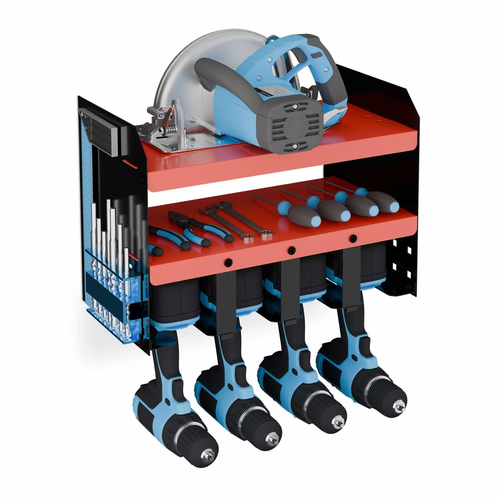 Väggverktygsförråd 4 sladdlösa skruvmejslar | Hem & Hobby | Pryloteket