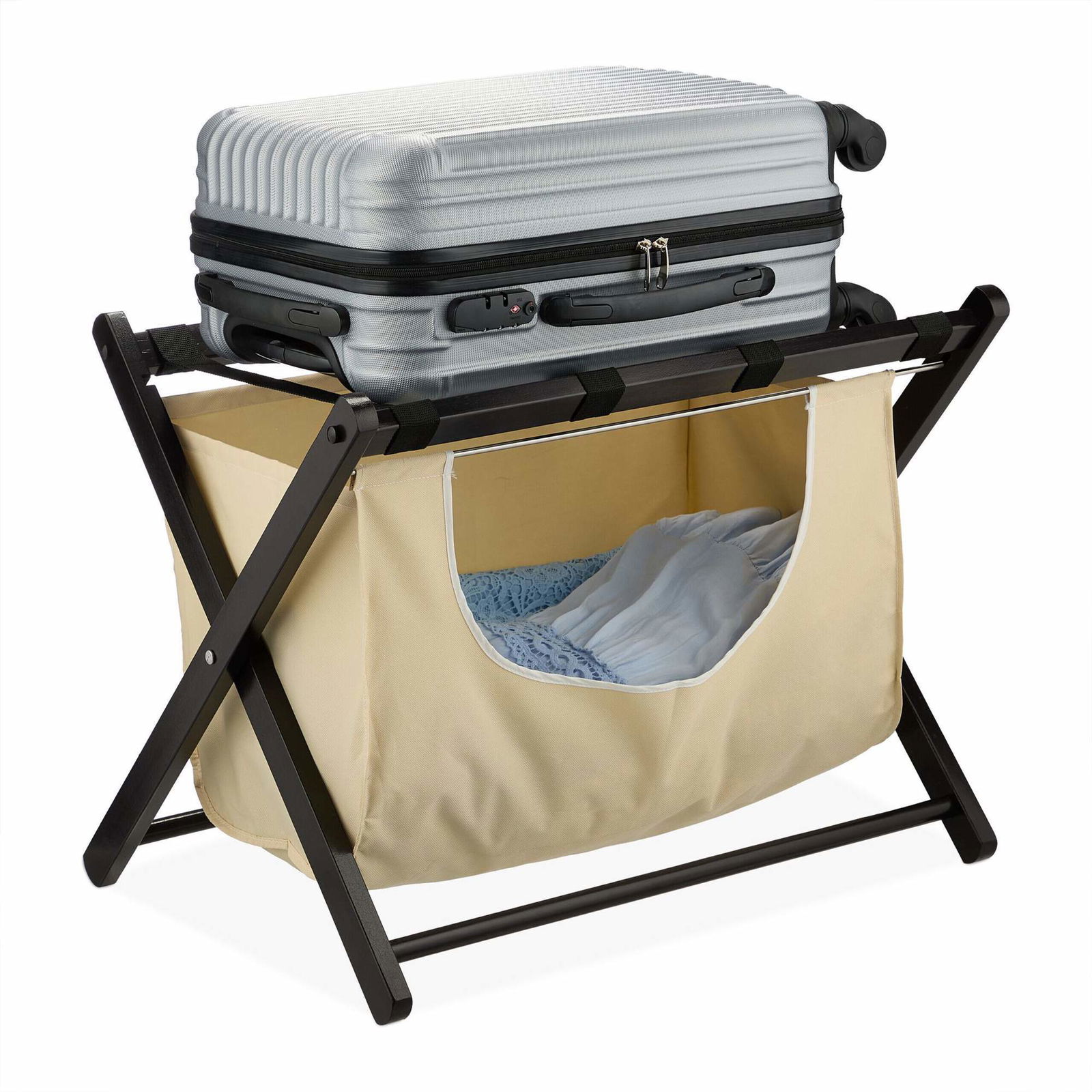 Sort kuffertstativ med vaskepose