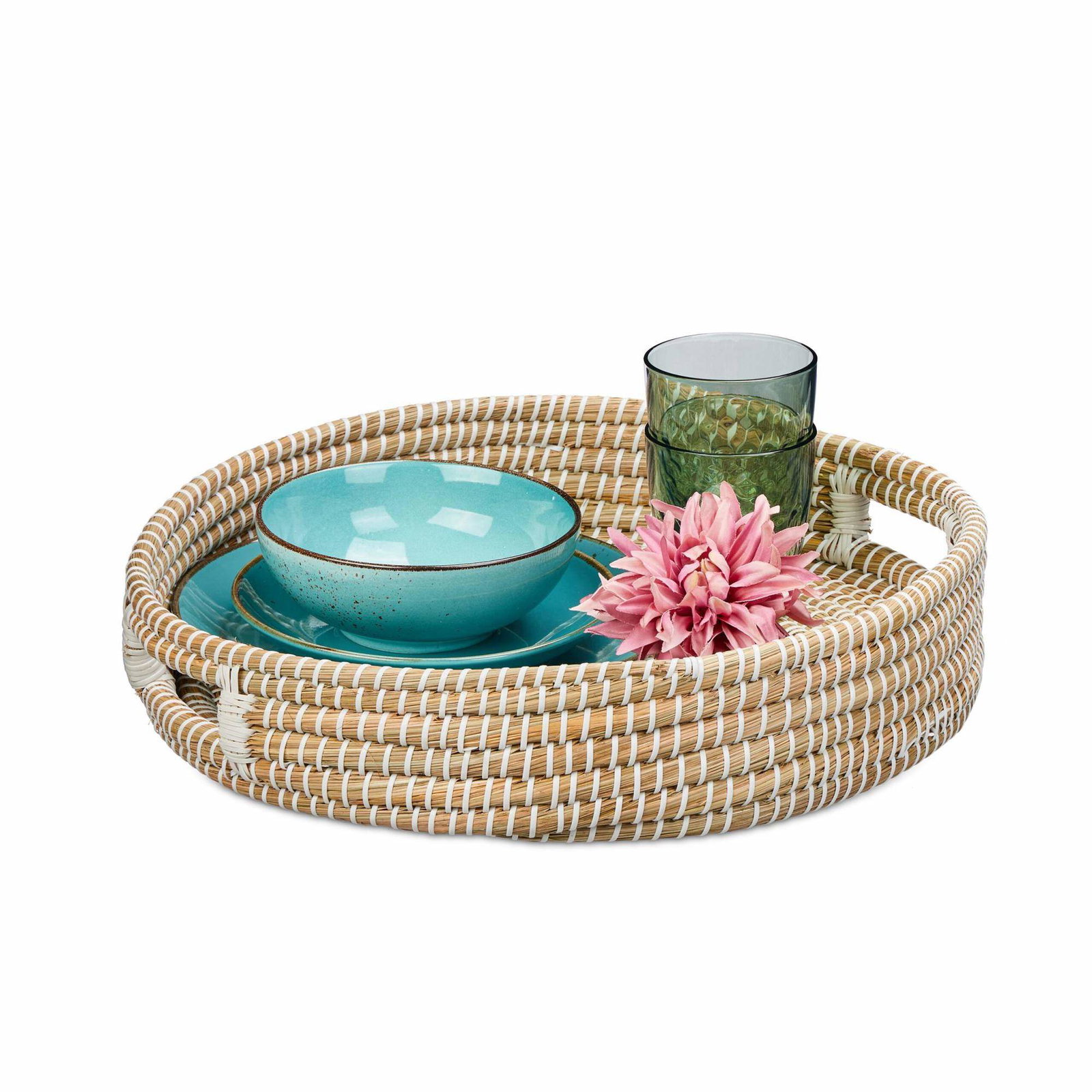 Rund serveringsbakke med hank