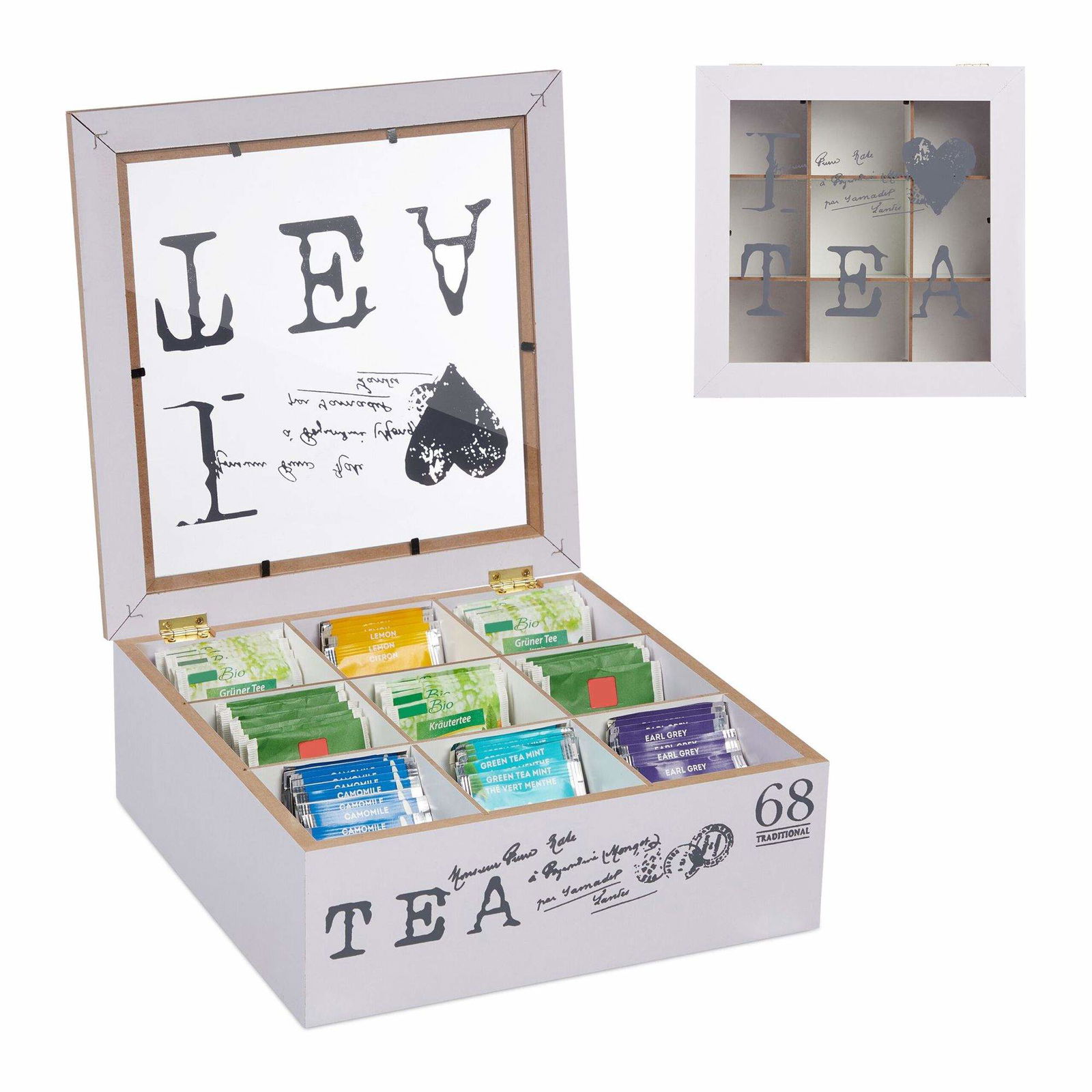 Hvid teæske med 9 rum