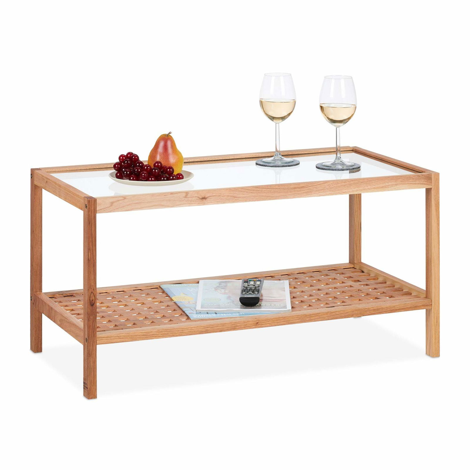 Sidebord i valnød med glashylde