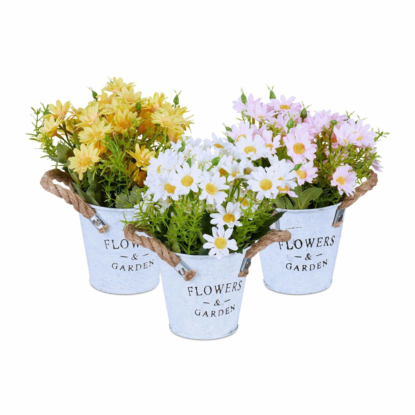 sæt med 3 kunstige blomster i potte