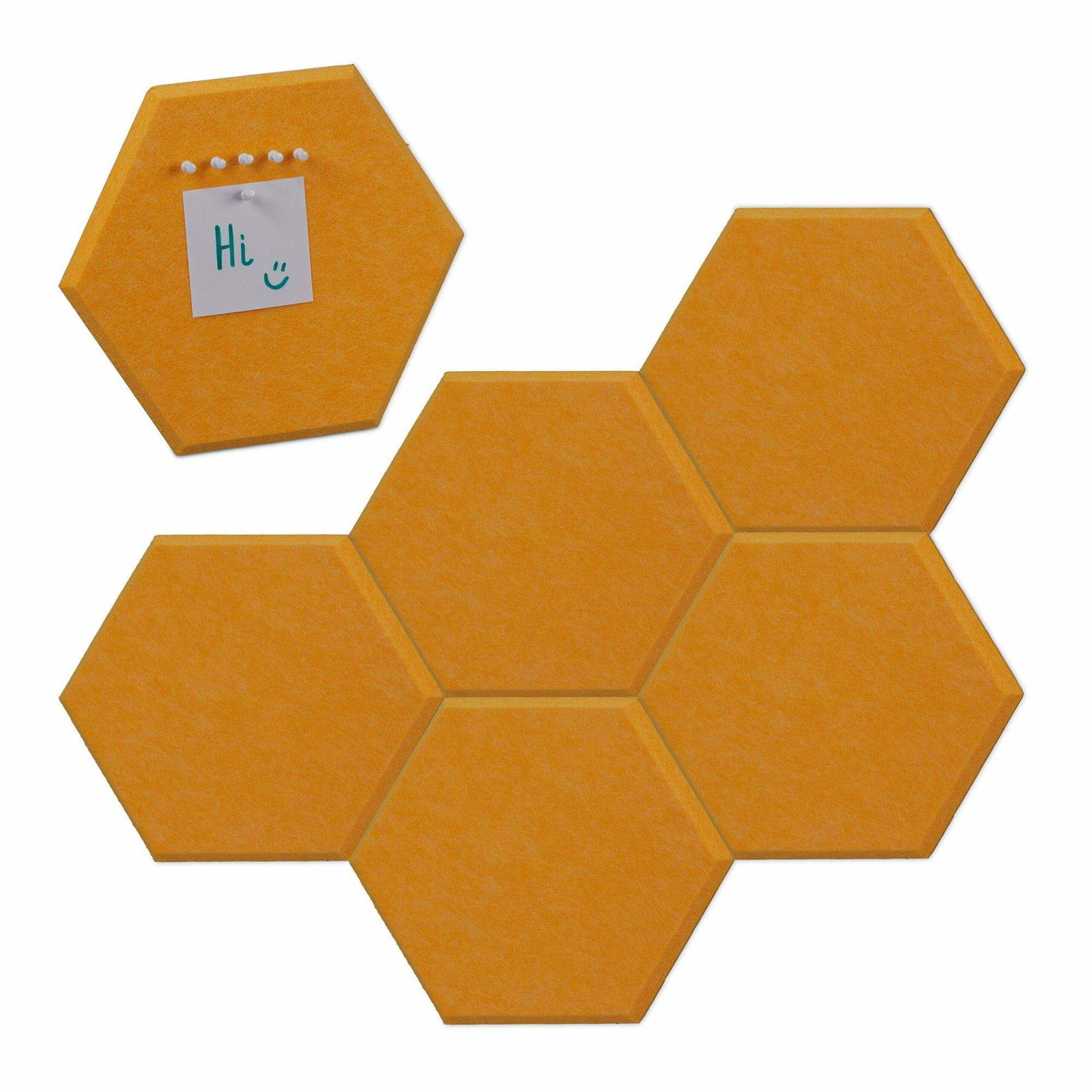 Gule sekskanter til tavle med filt - 6 stk