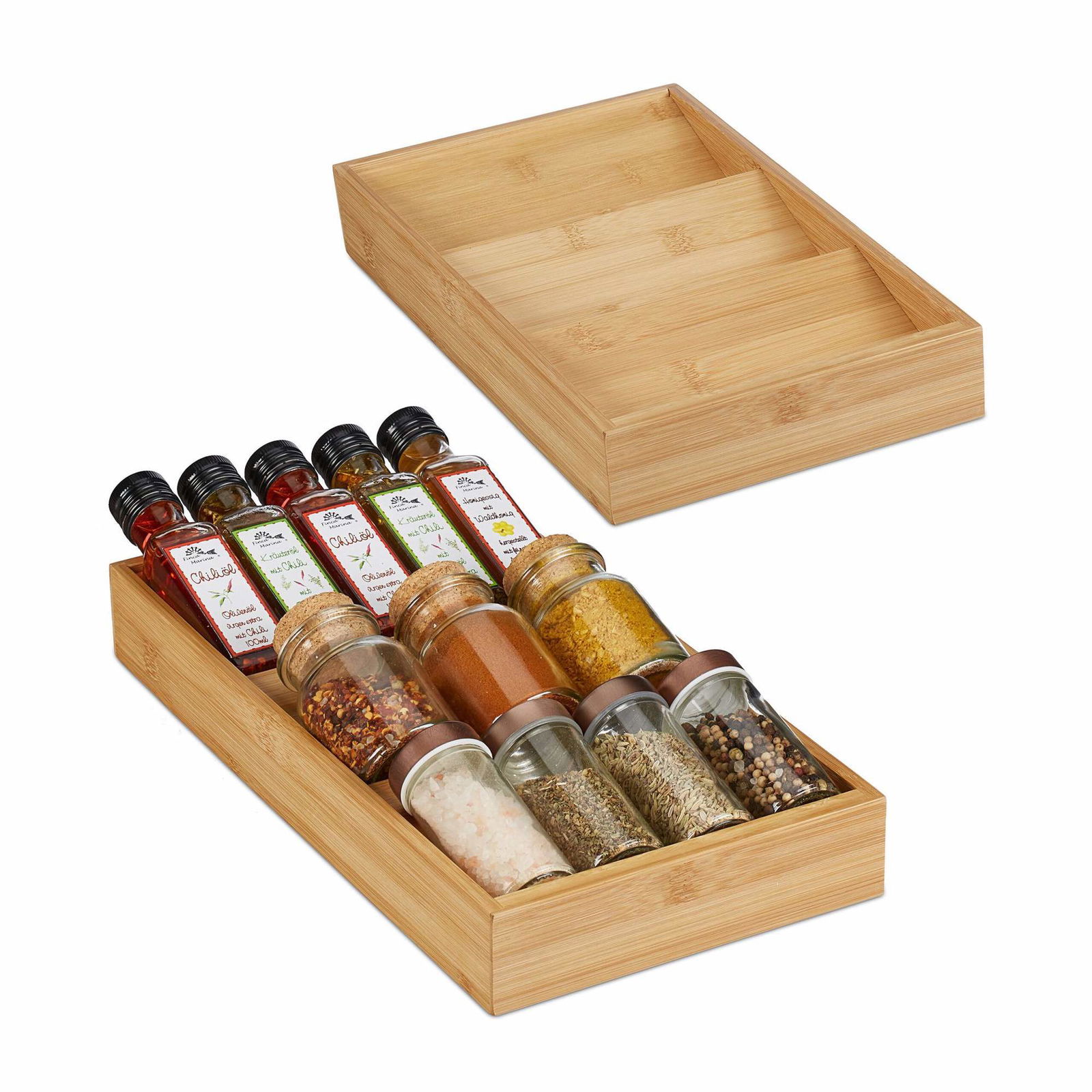 sæt med 2 bambus krydderihylder til skuffer