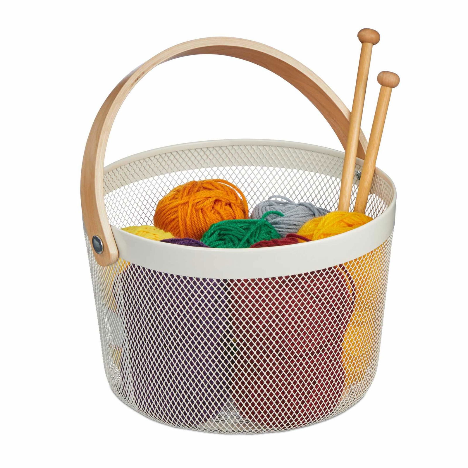Rund trådkurv med håndtag