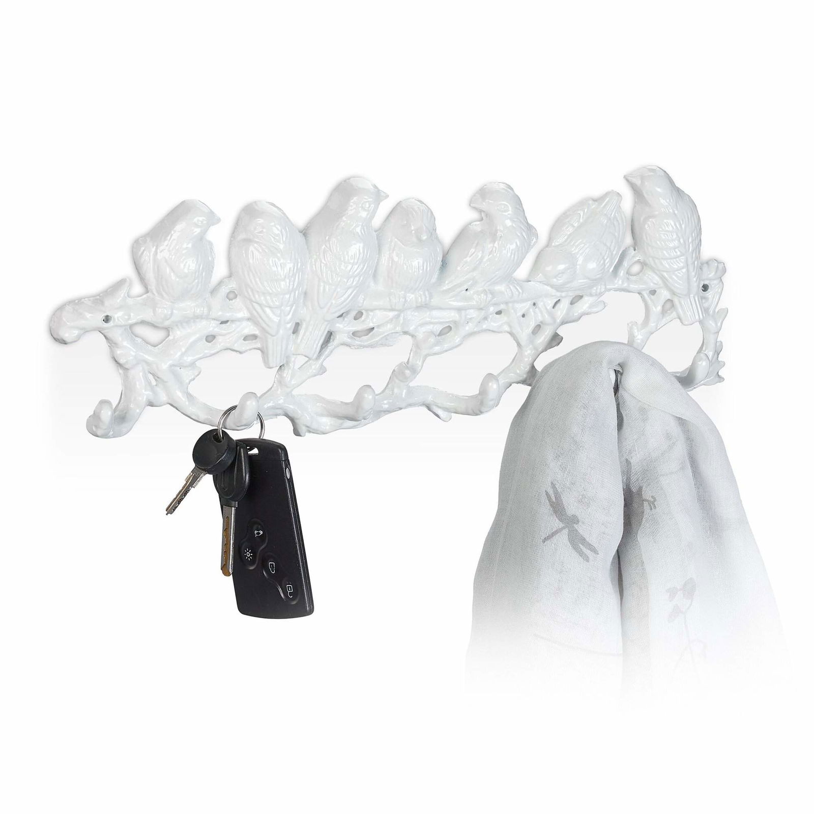 Hvid knagerække i fugledesign