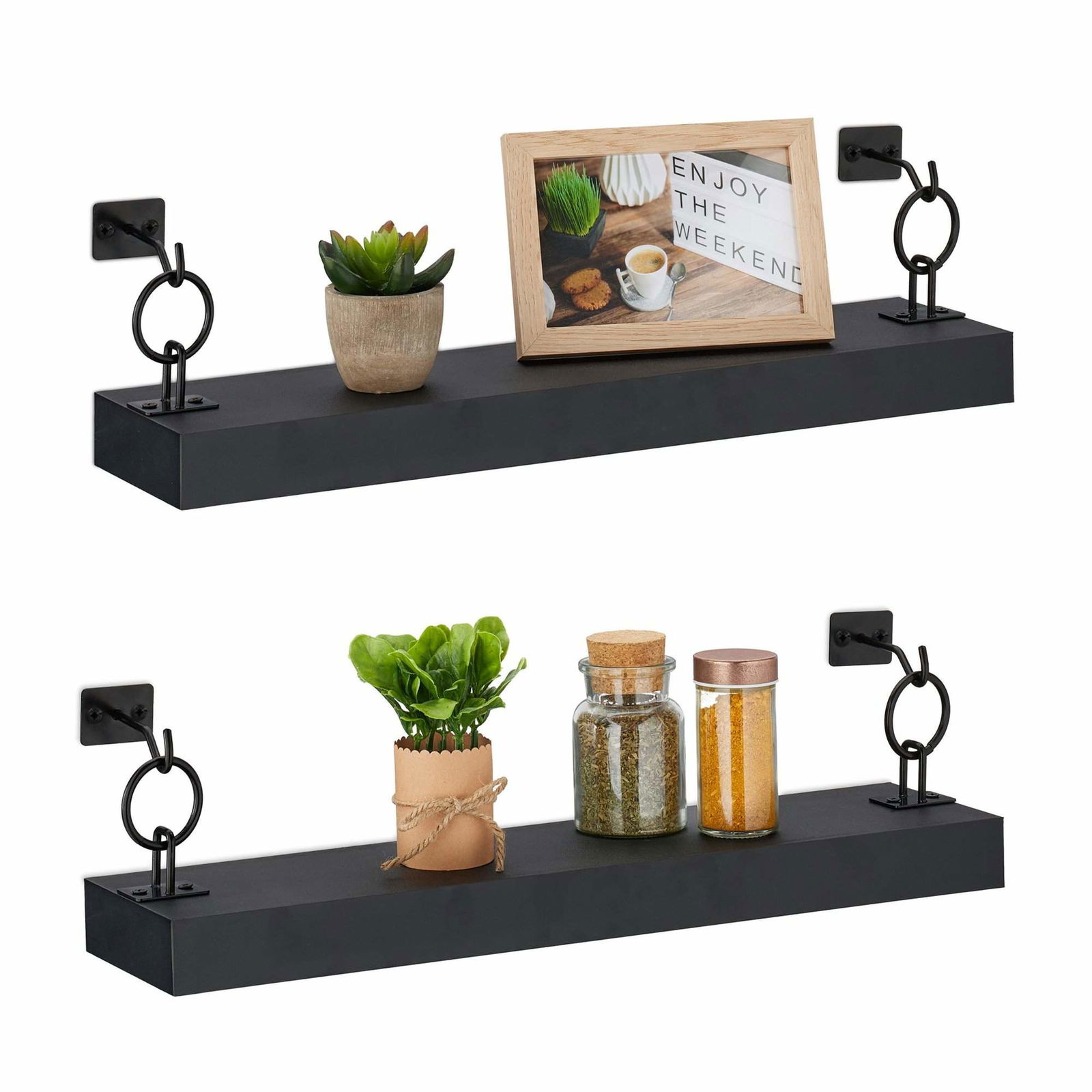 Sort væghylde i sæt af 2 stk