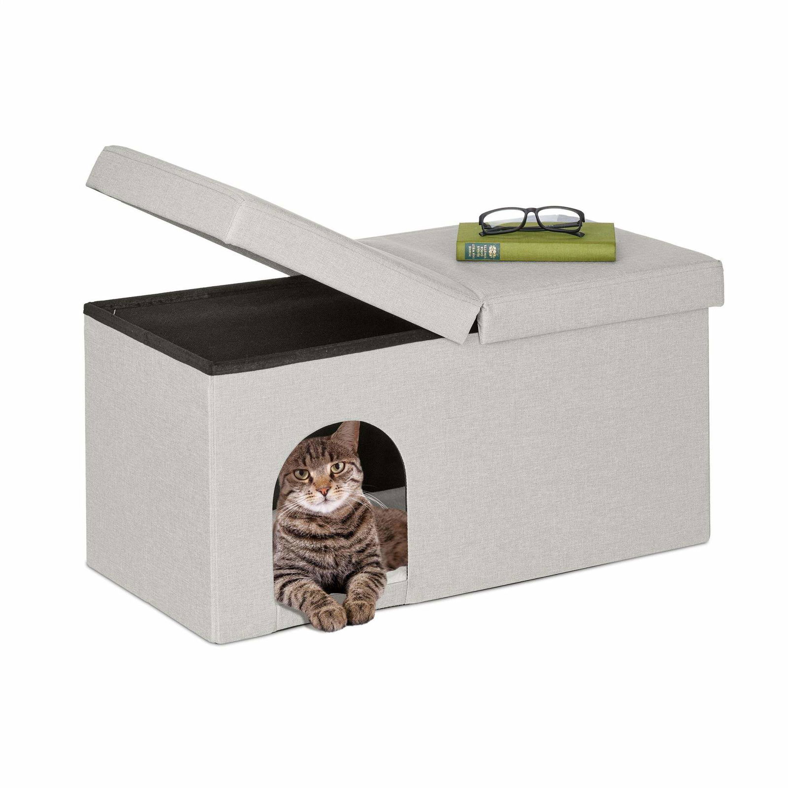 Katteskjul i beige med låg