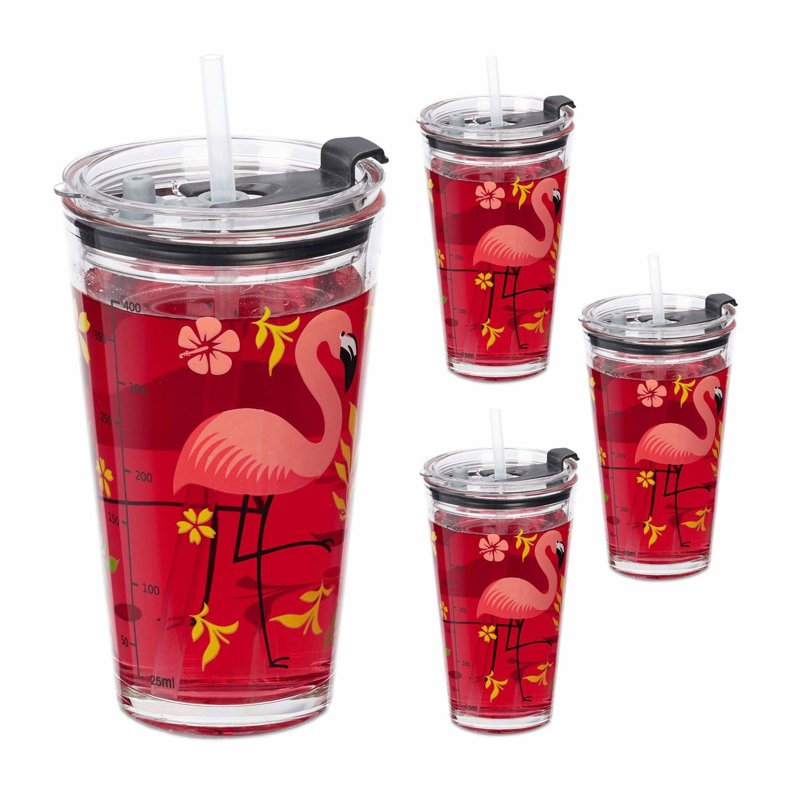 sæt med 4 drikkeglas med flamingo motiv