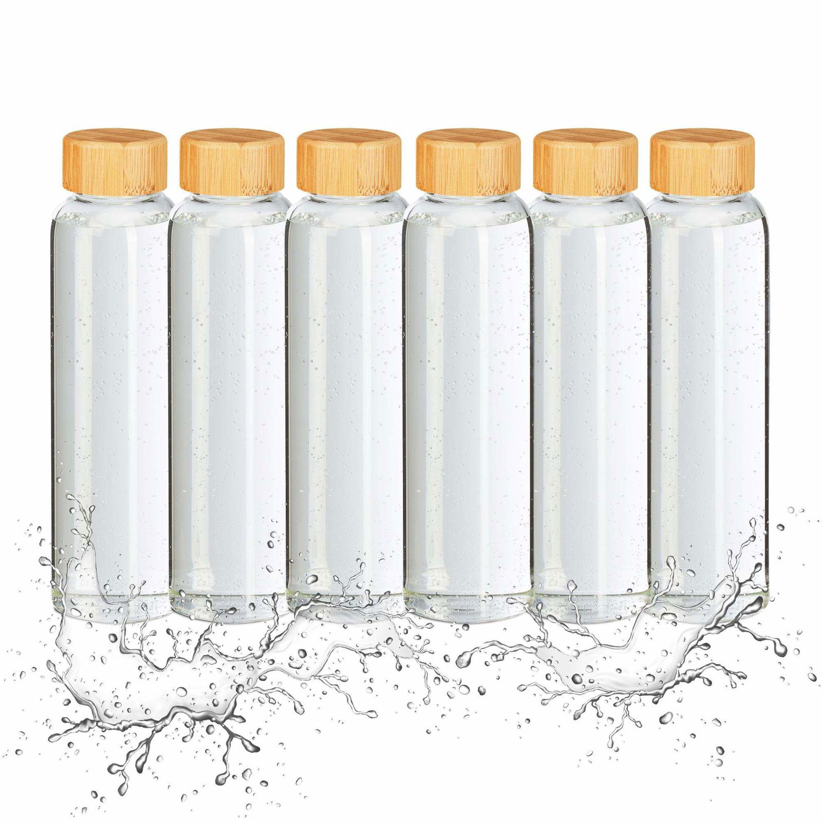 6x Drikkeflaske med bambus låg 500 ml