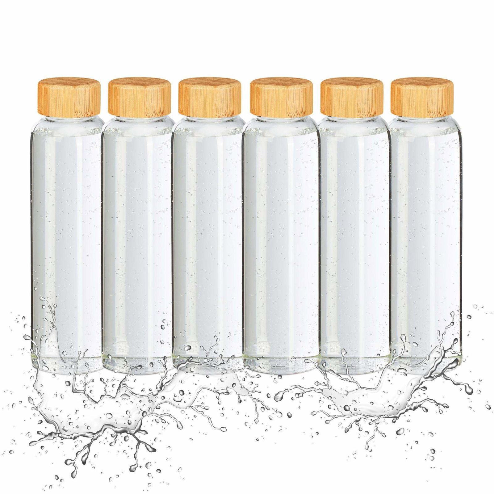 6x Drikkeflaske med bambus låg 500 ml