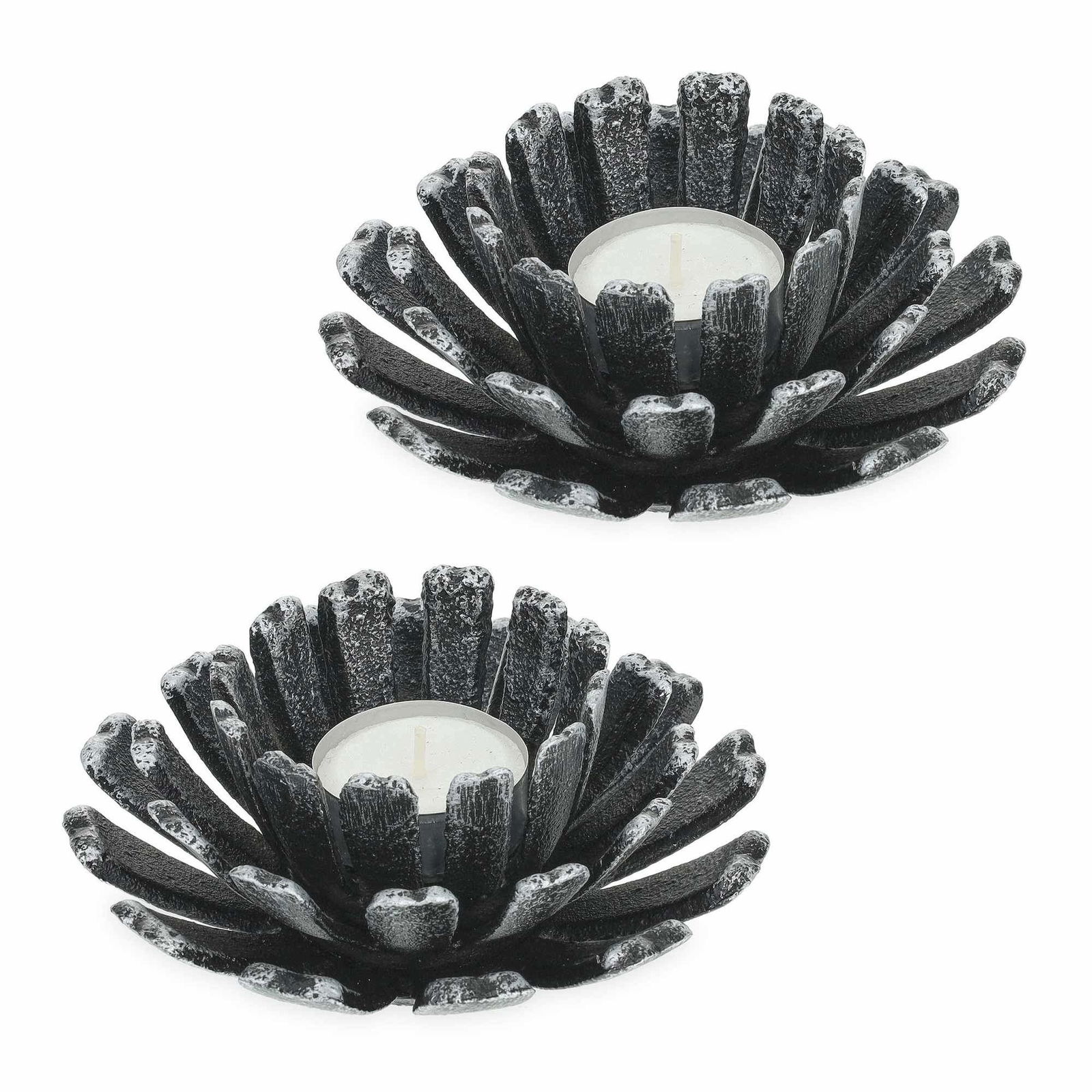 sæt med 2 blomsterformede fyrfadsstager