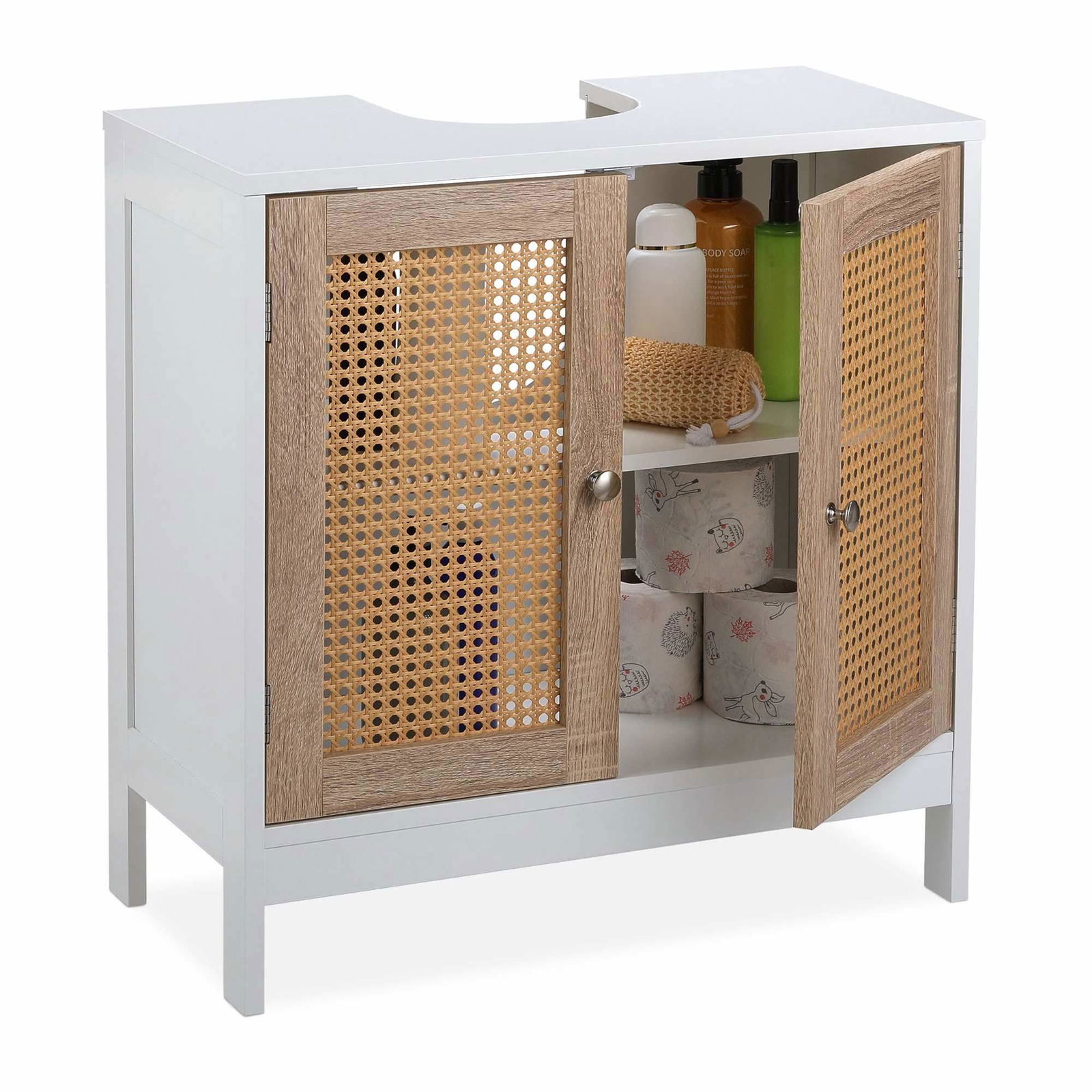 Håndvaskskab med rattan låger