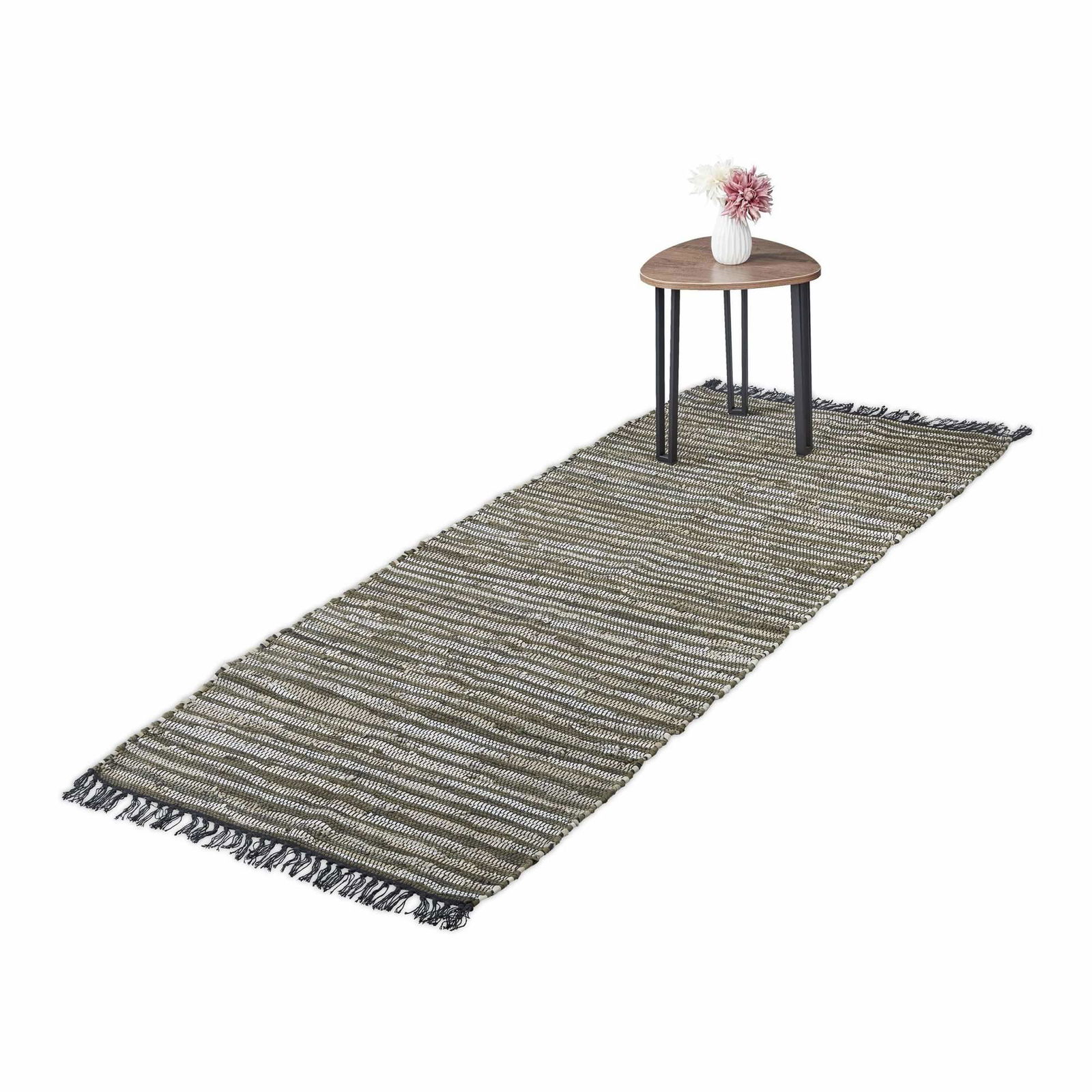 Klude tæppe læder & bomuld stribet