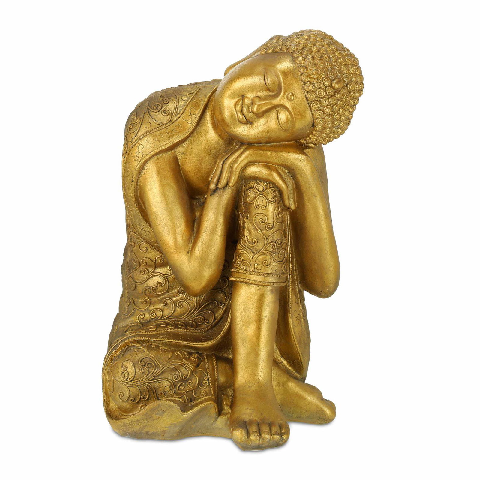 Buddha statue med hoved på knæ