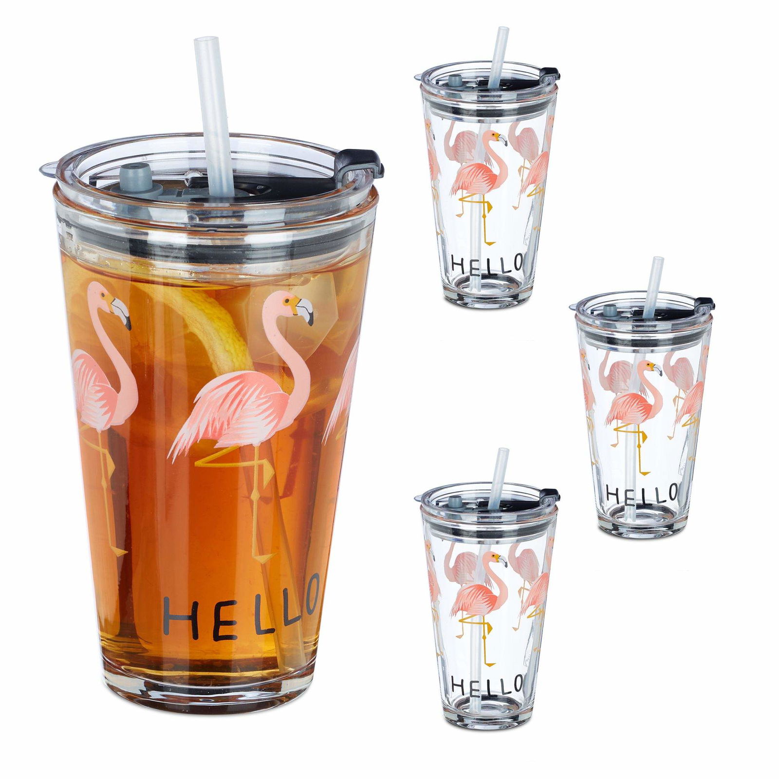 sæt med 4 glasflasker Flamingo
