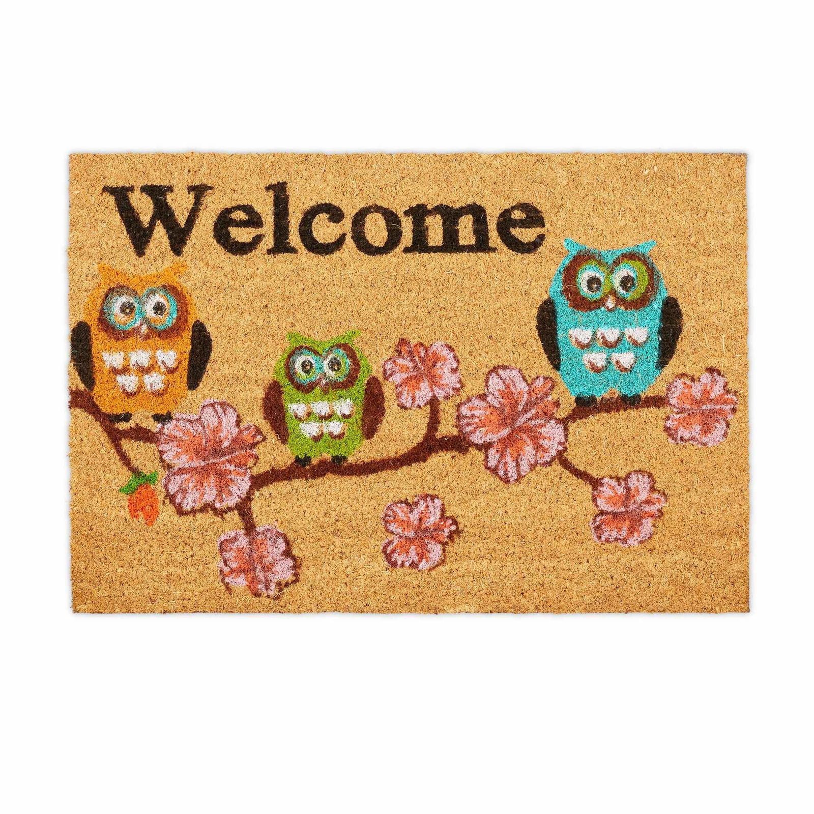 Dørmåtte kokosfiber "Velkommen" ugler