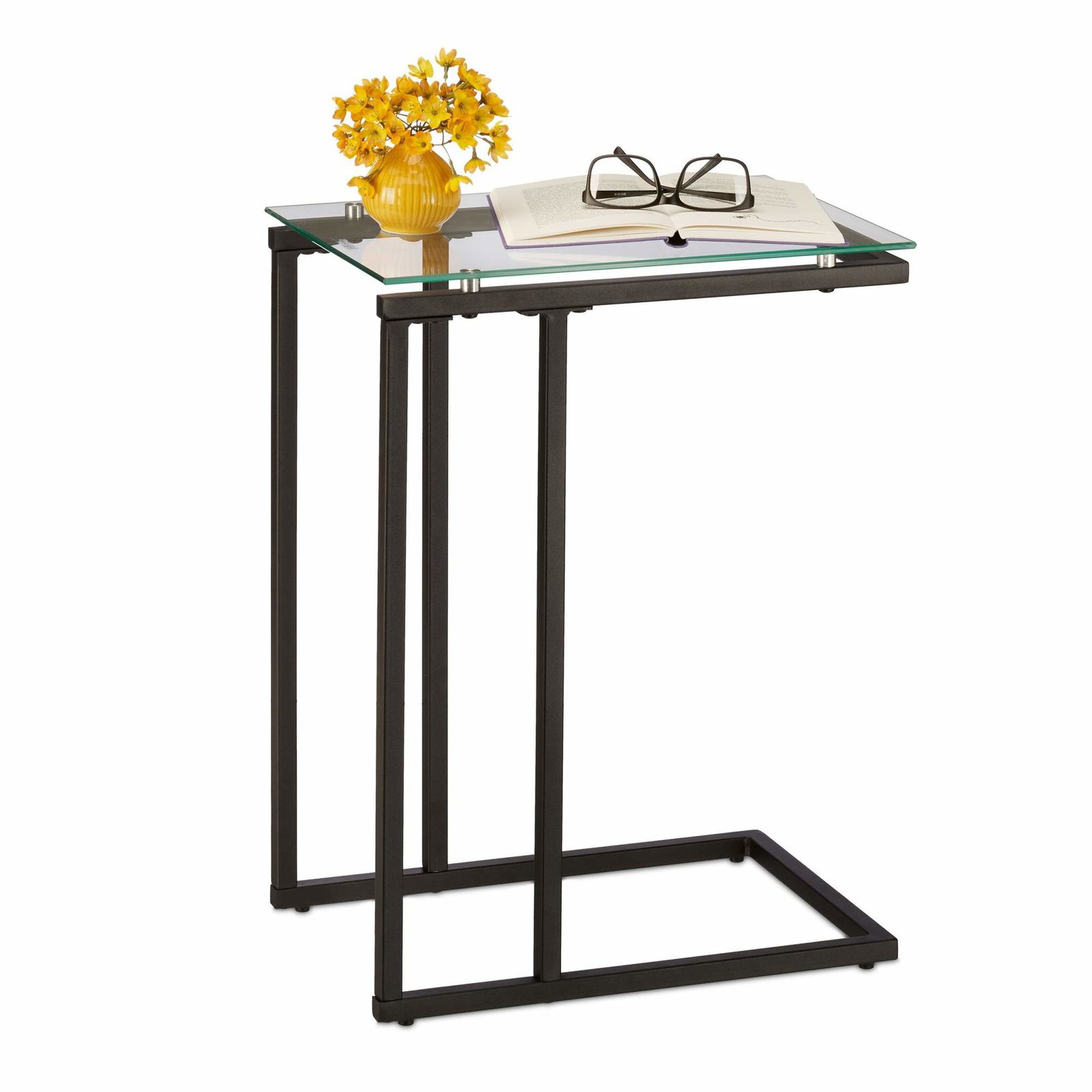 U-formet sidebord i glas og metal