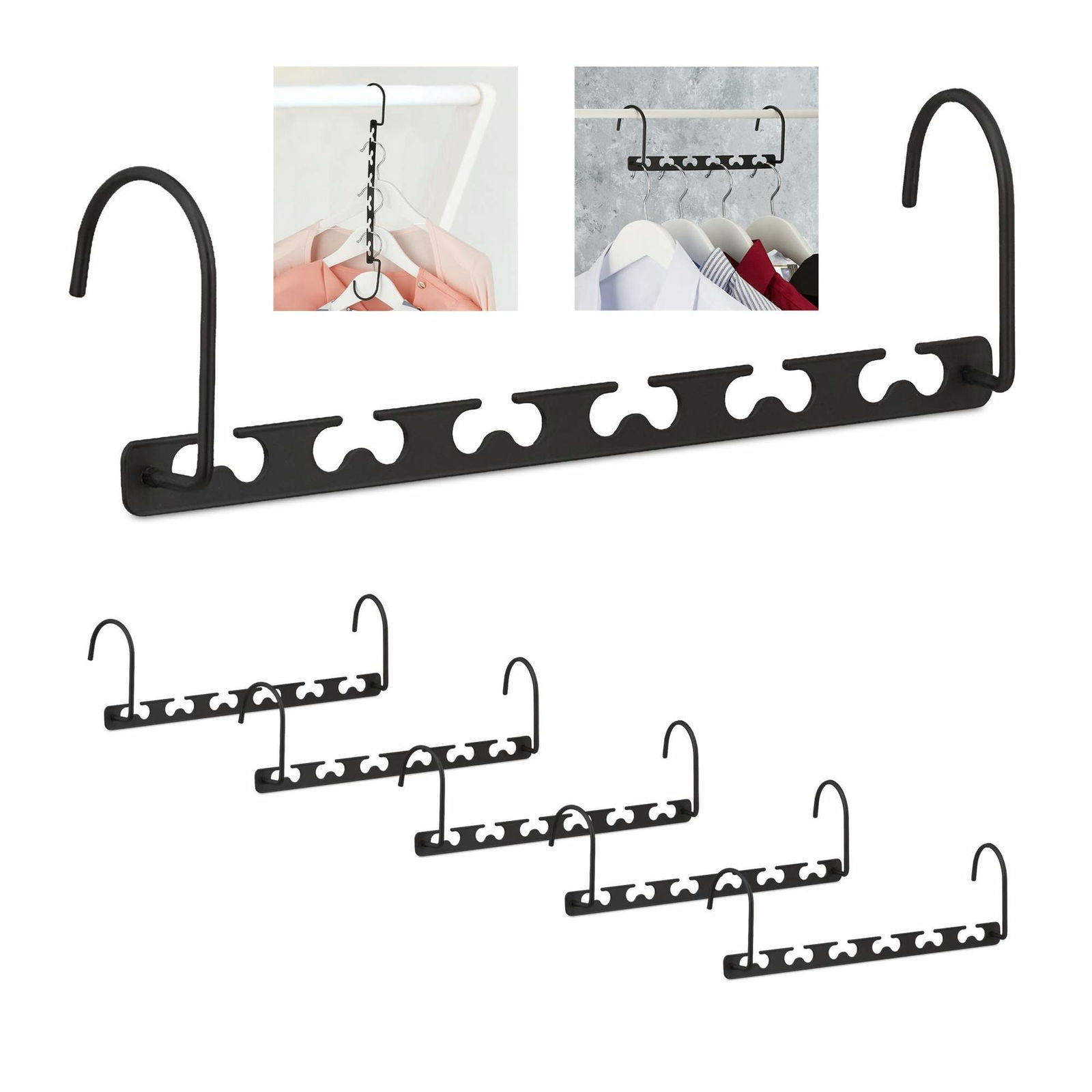 Pladsbesparende bøjler, 6 stk, sort