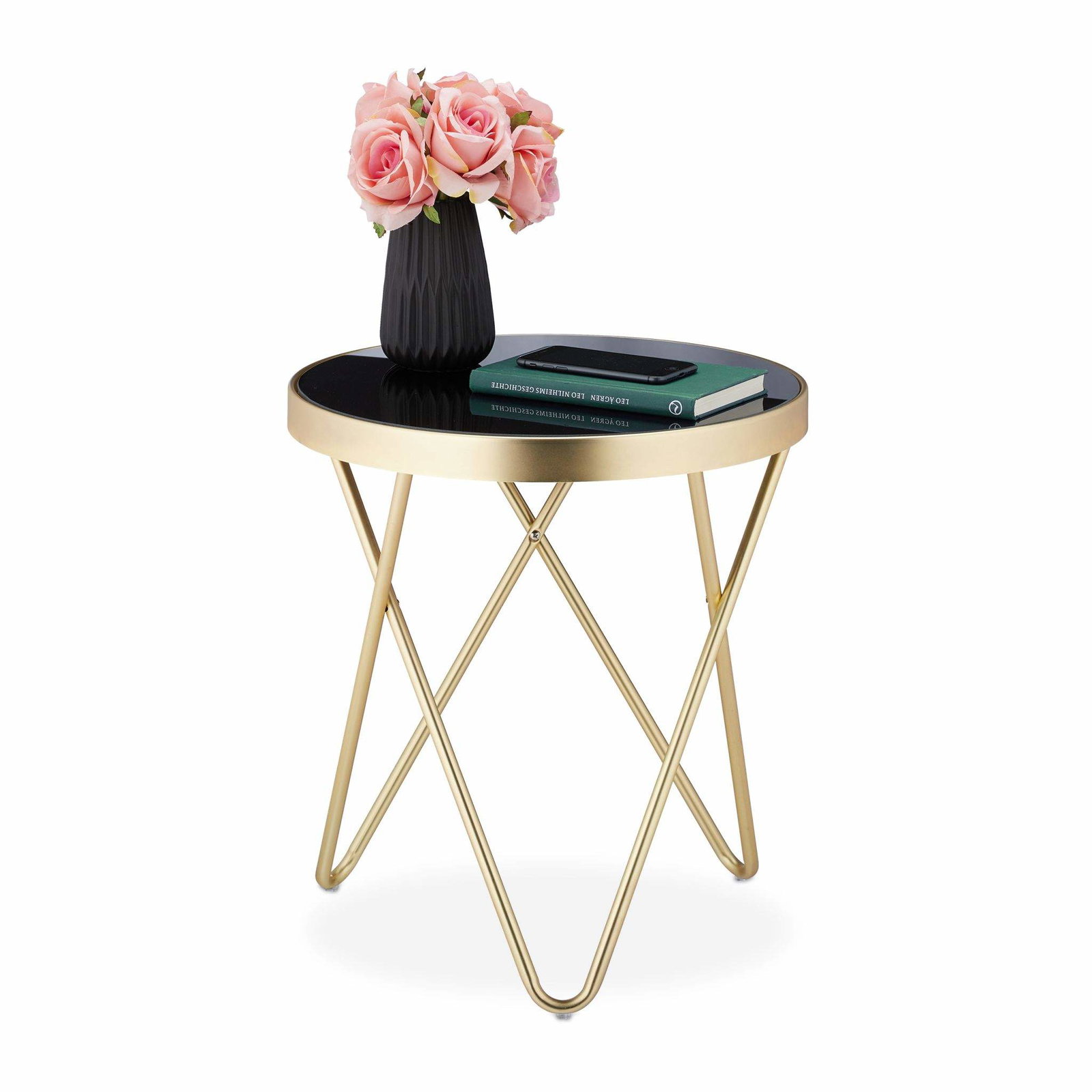 Rundt sidebord sort-guld