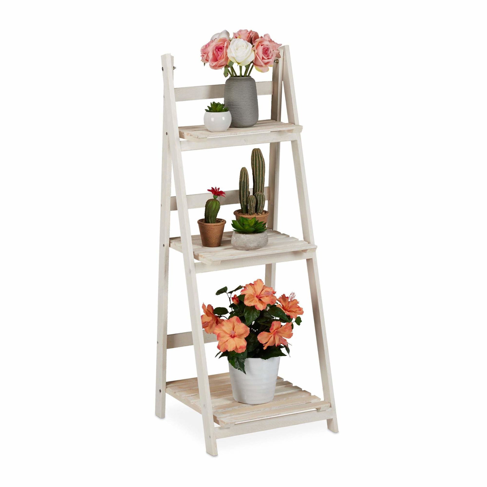 Hvid trappe med træblomster