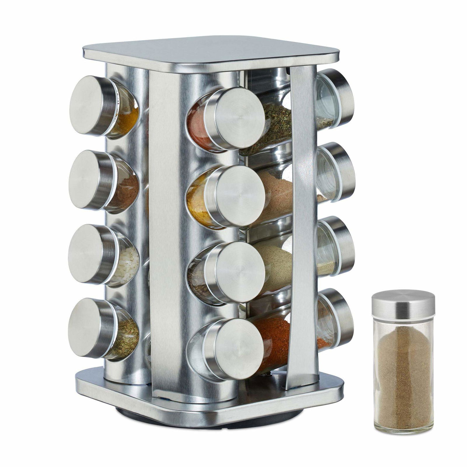 Krydderihylde med 16 stk. glas krukker