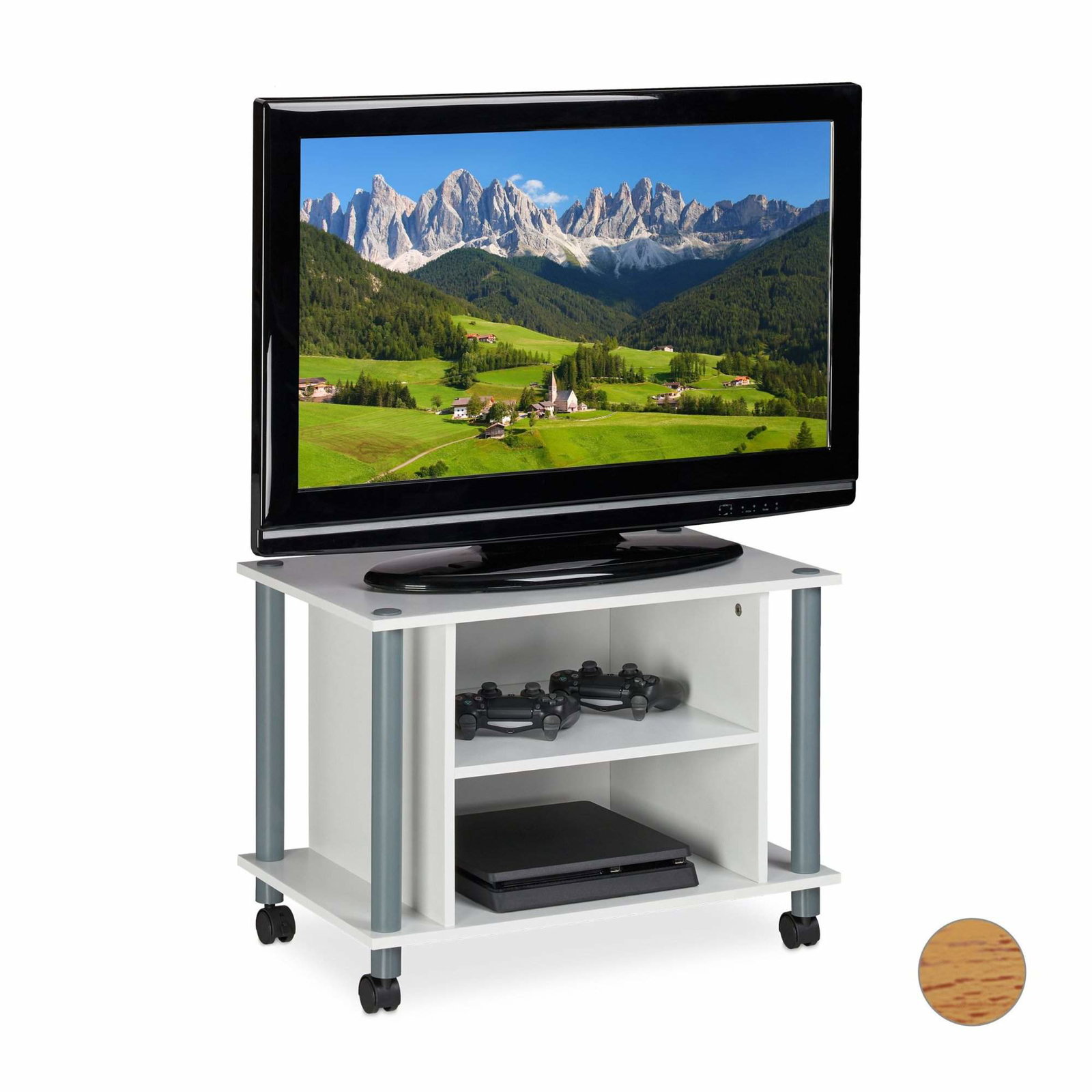 Tv-bord med hjul og 2 rum