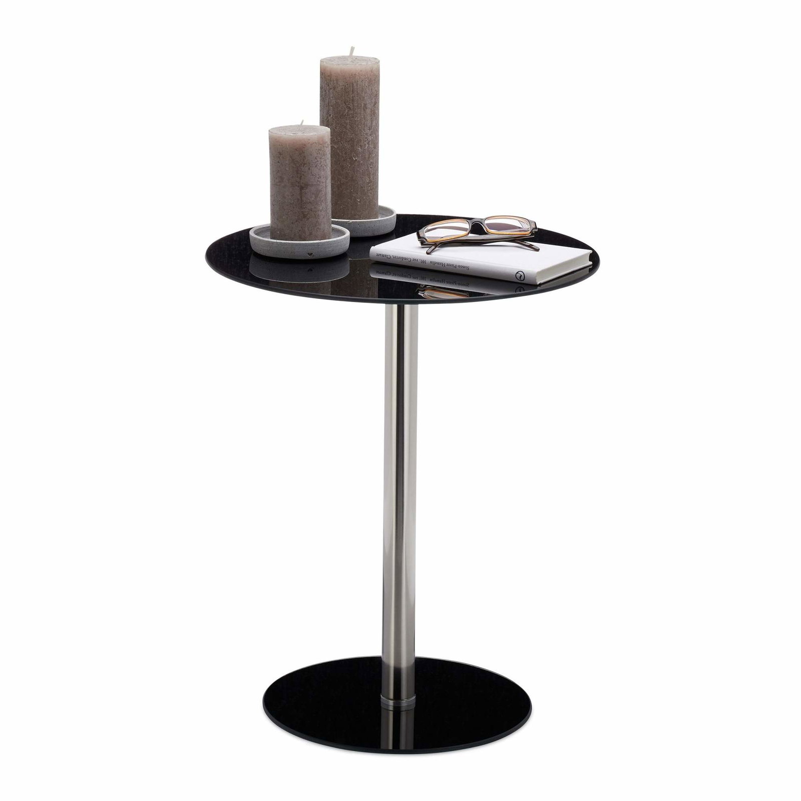 Sidebord i glas og rustfrit stål