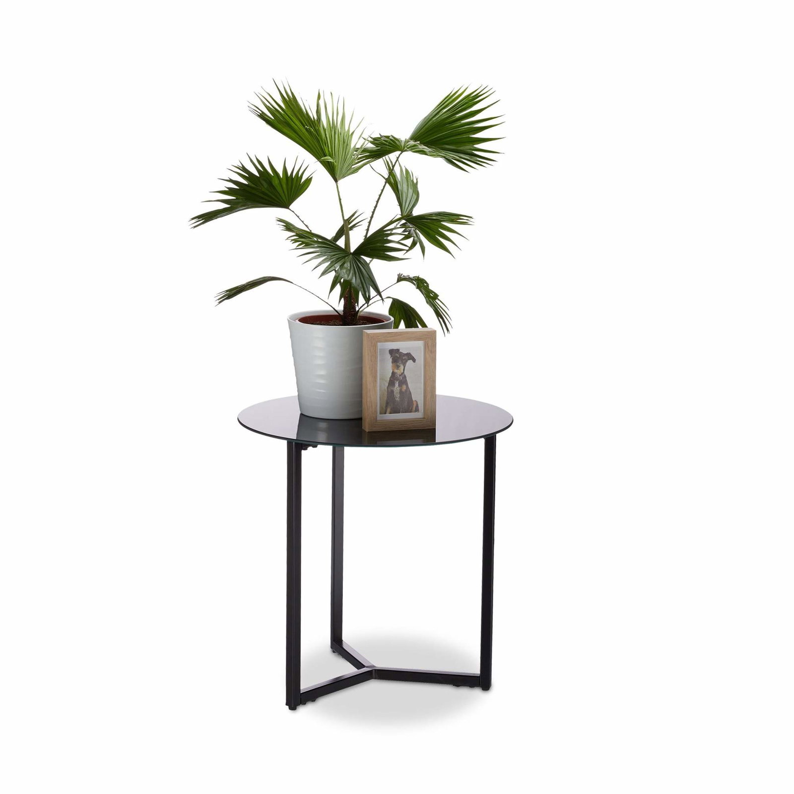 Sidebord omkring glas og metal
