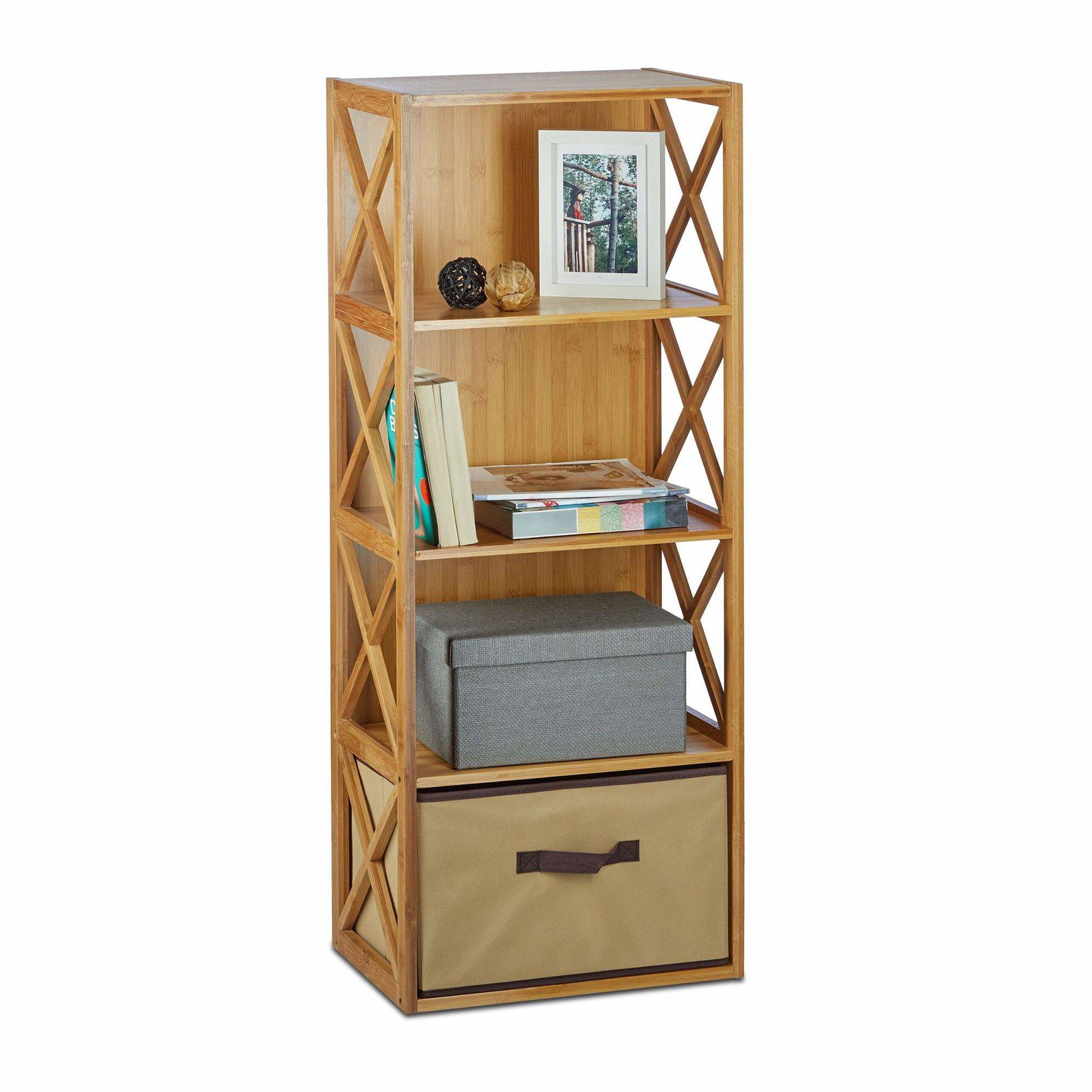 Bambuhylla med korg | Elektronik | Pryloteket