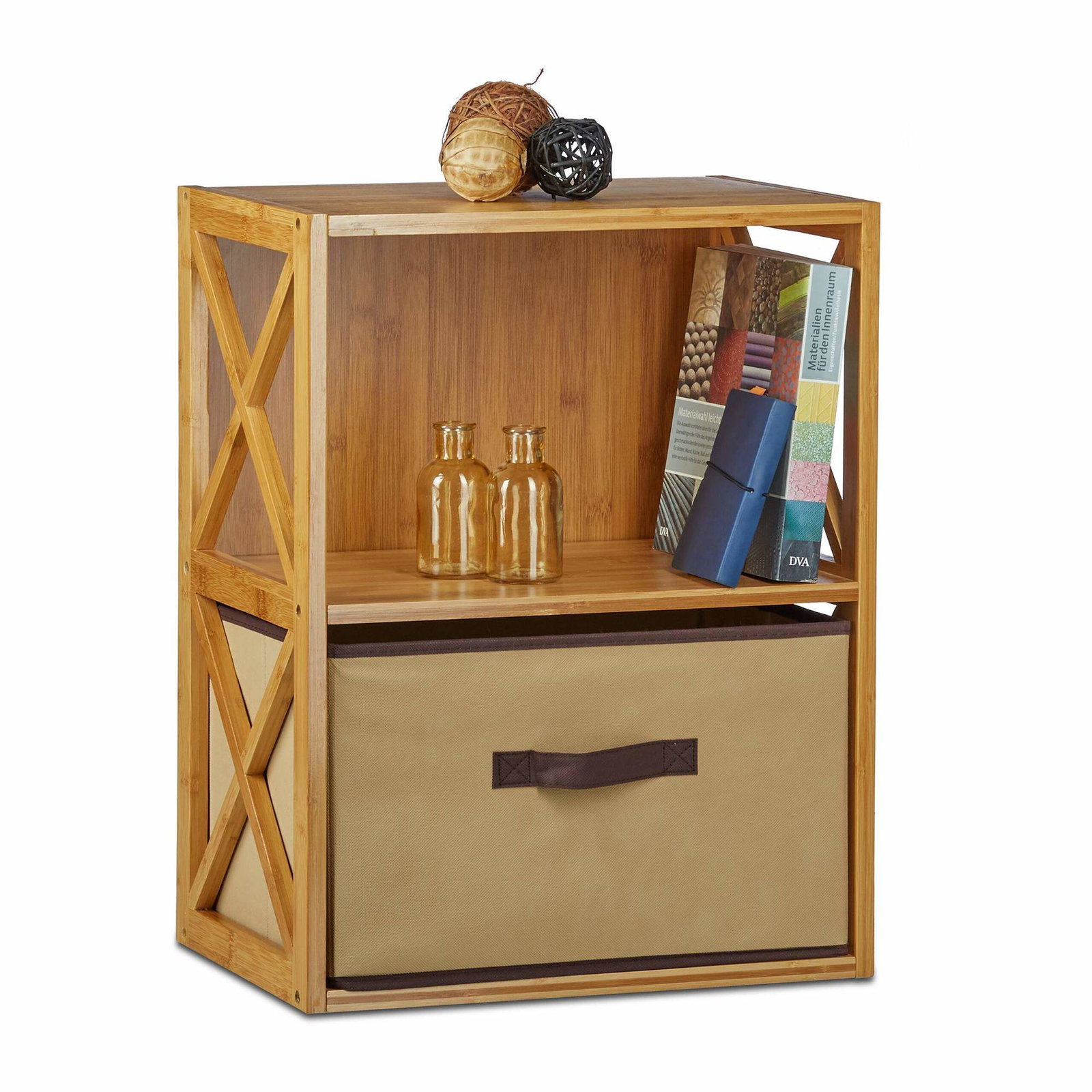 Bambuhylla med korg | Elektronik | Pryloteket