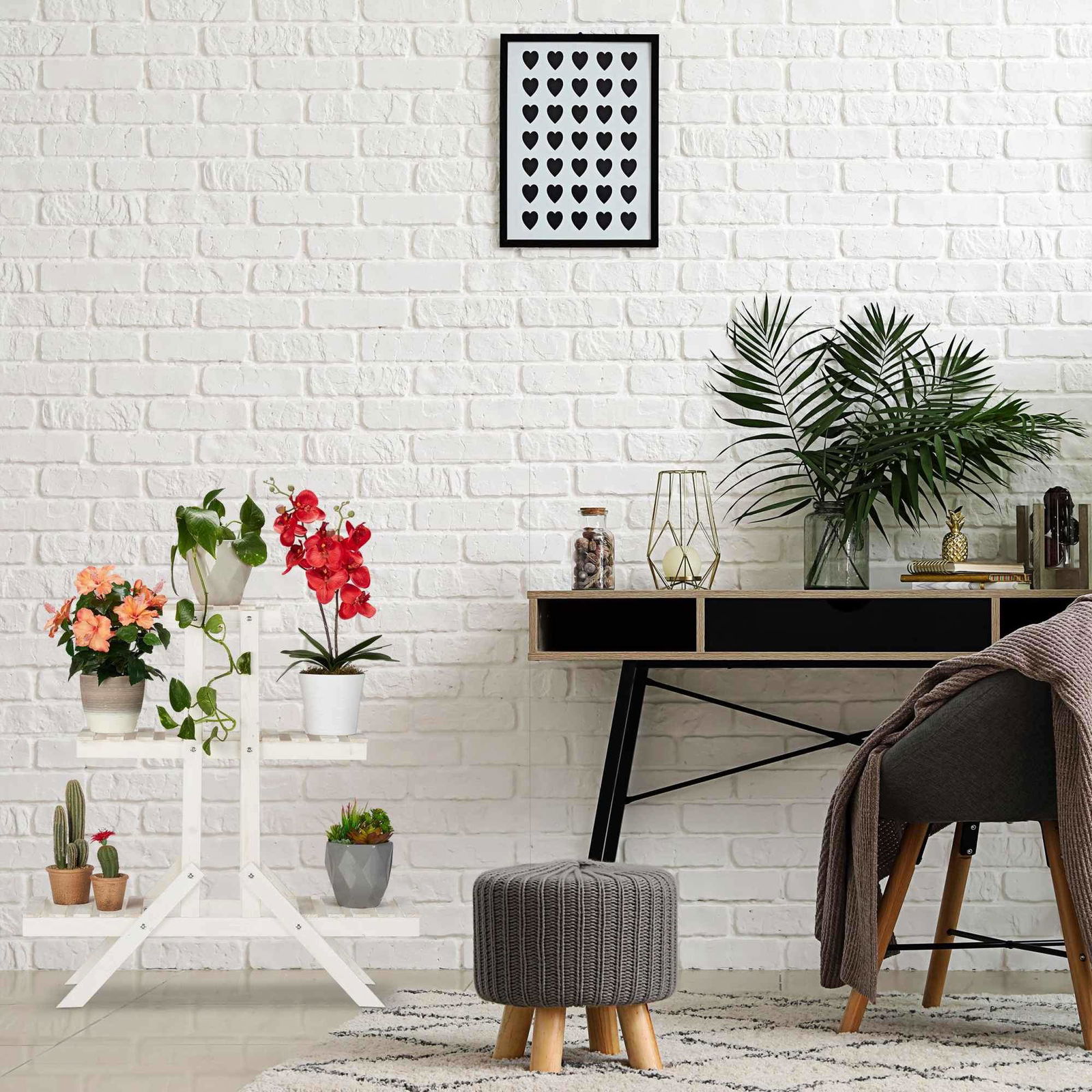 Blomstertrappe i træ med 3 trin