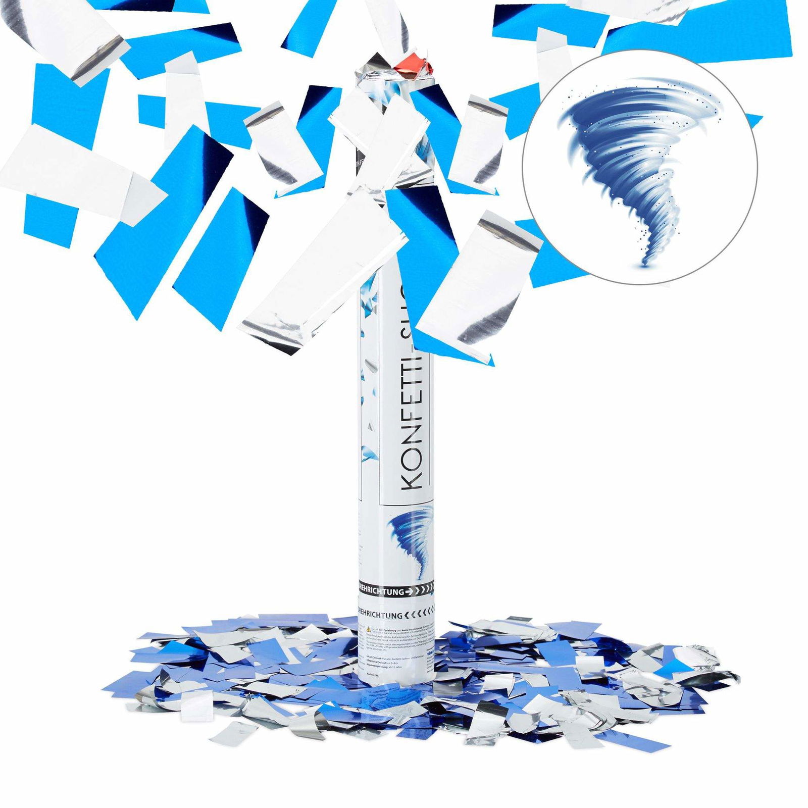 Konfetti kanon blå og sølv
