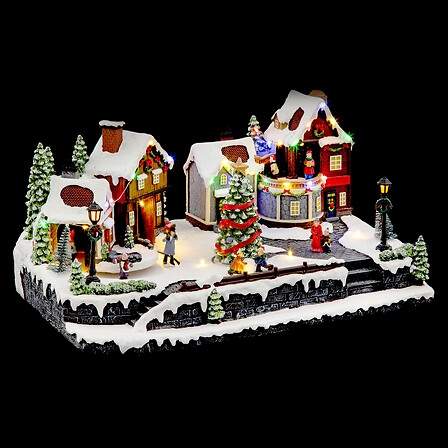 Oplyst gågadelandsby med musikalsk bevægelse 33 LED