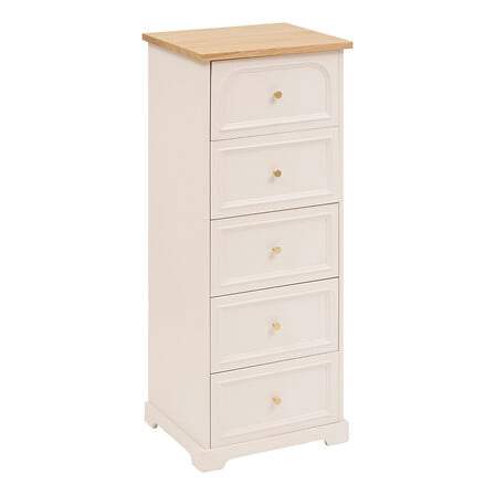 Tallboy 5 skuffer – Elfenbensfarvet MDF, askefinerfinish