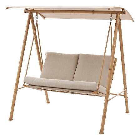 2-sits gunga med träeffekt, UV-resistenta, lättrengjorda kuddar | Hem & Hobby | Pryloteket