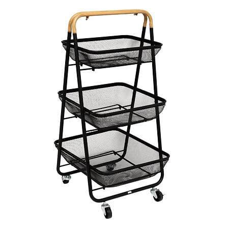 Mayaj 3-etagers rullevogn i metal og sort træ