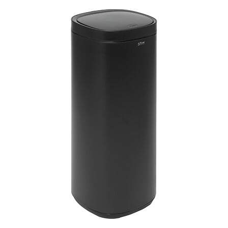 Høj rund beholder med trykknapåbning 50 l sort rustfrit stål